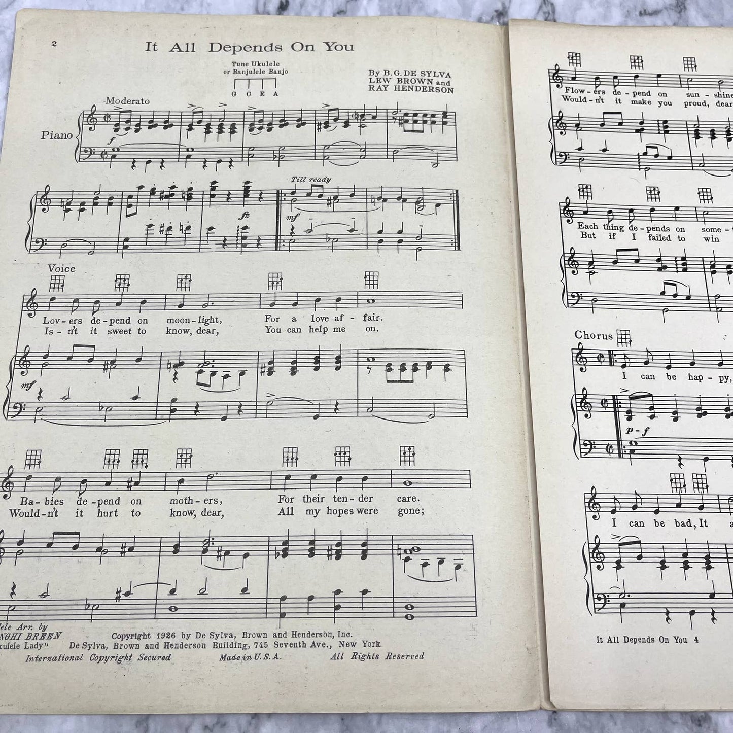 It All Depends on You Sophie Tucker Lew Brown 1926 Sheet Music TK2-SM2