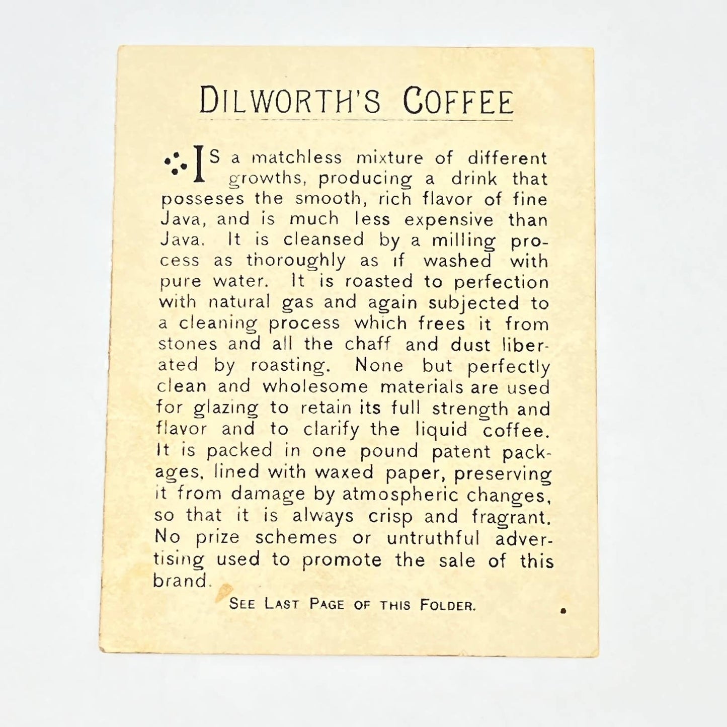 Original 1880s Victorian Trade Card Dilworth's Coffee Spaniel Dog AB6