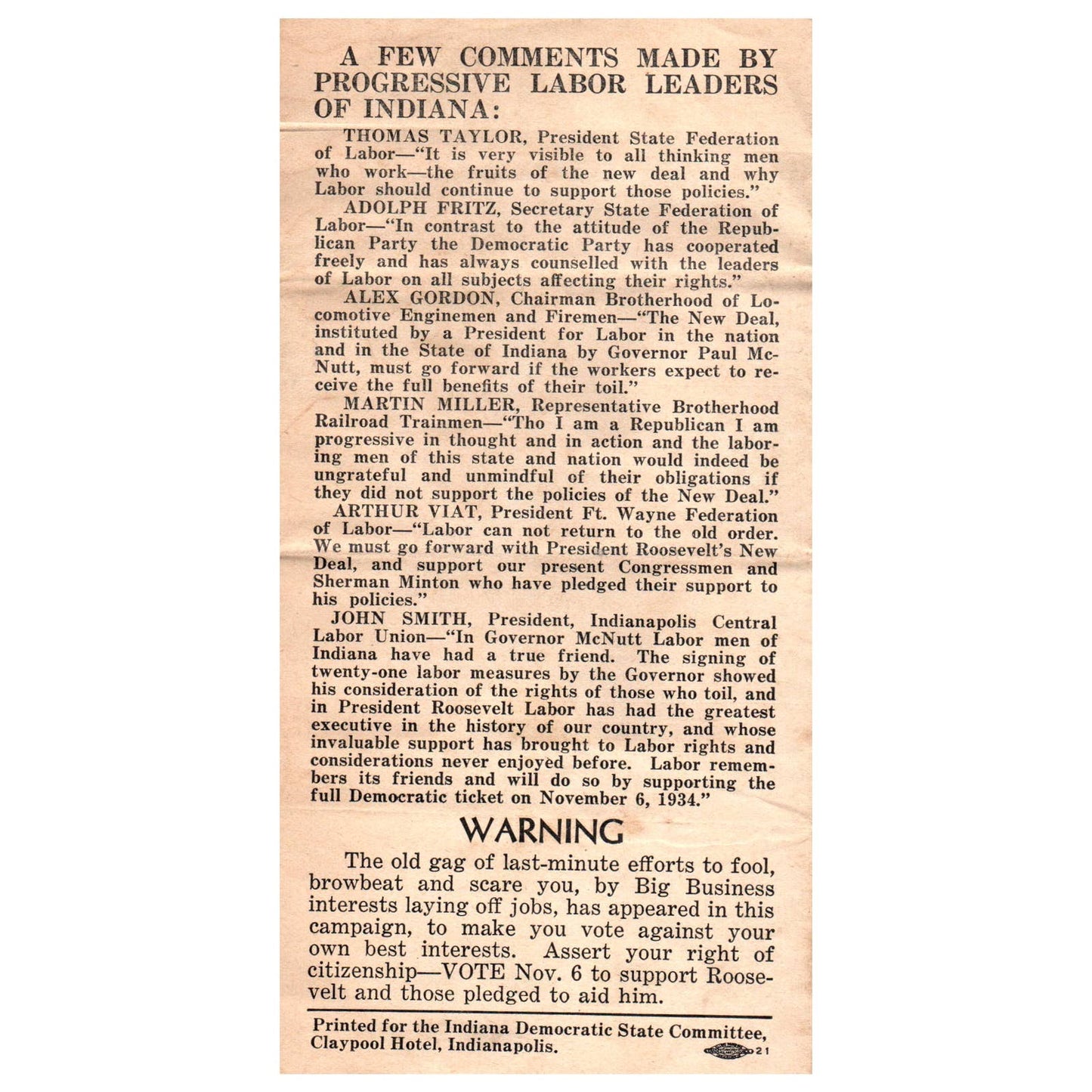 1930s Indiana Political Brochure FDR Roosevelt and New Deal SF3-5
