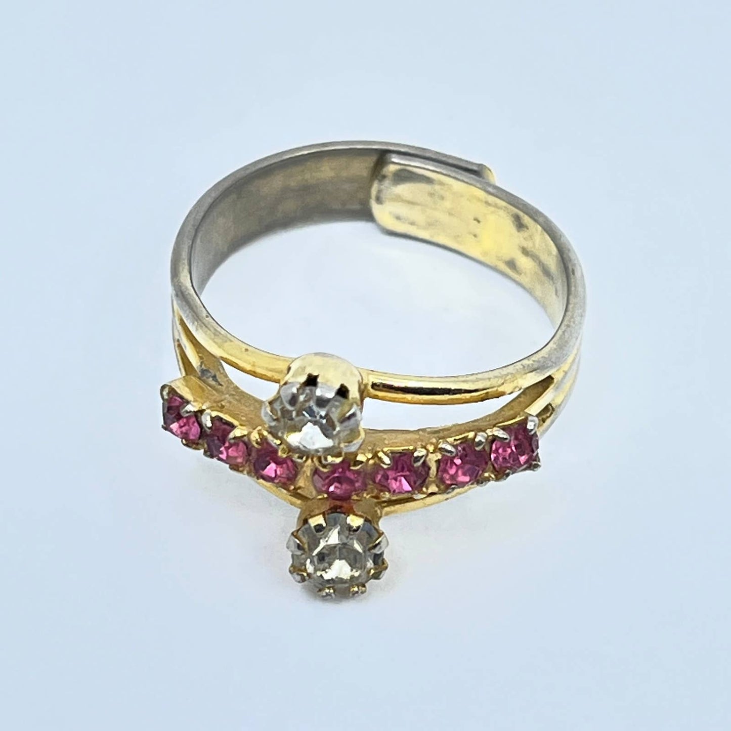 Vintage Crystal & Amethyst Rhinestone Gold Tone Adjustable Ring SD5
