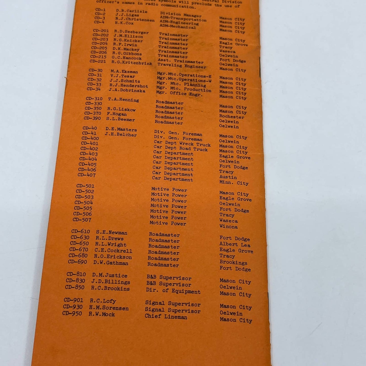 1976 Chicago & Northwestern Railroad Central Division General Order No. 1 TG6