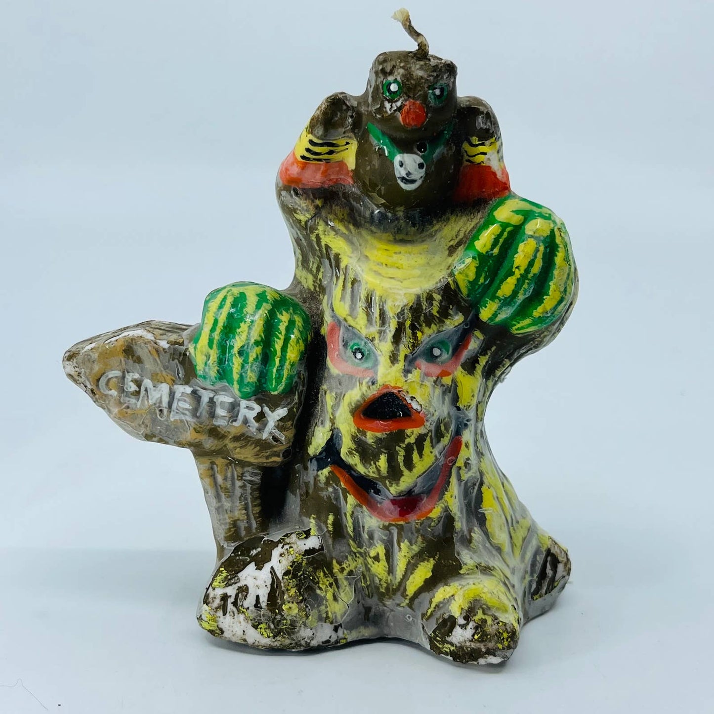 Vintage 1960s Halloween Candle 4.5" Cemetery Haunted Tree Owl SB5