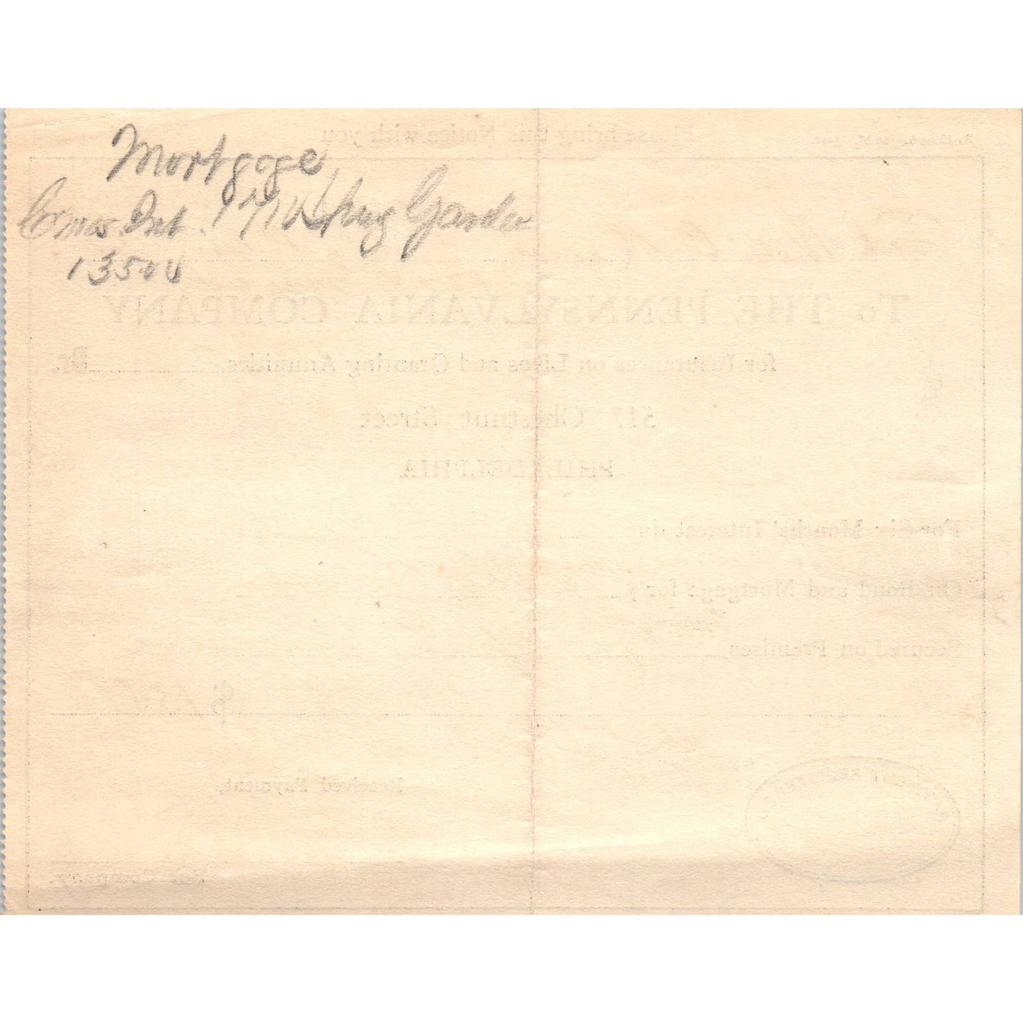 1911 The Pennsylvania Company Insurance Slip AD8