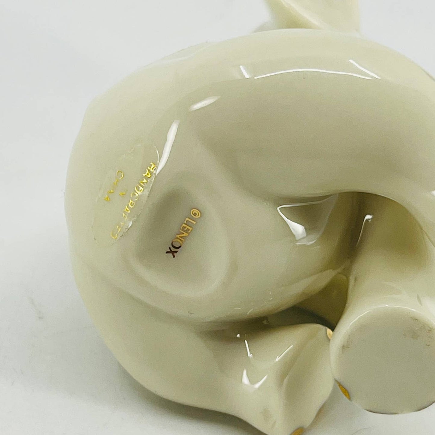 Lenox Porcelain White Elephant Trunk Up Figurine 4" 24k Gold Accents SB9