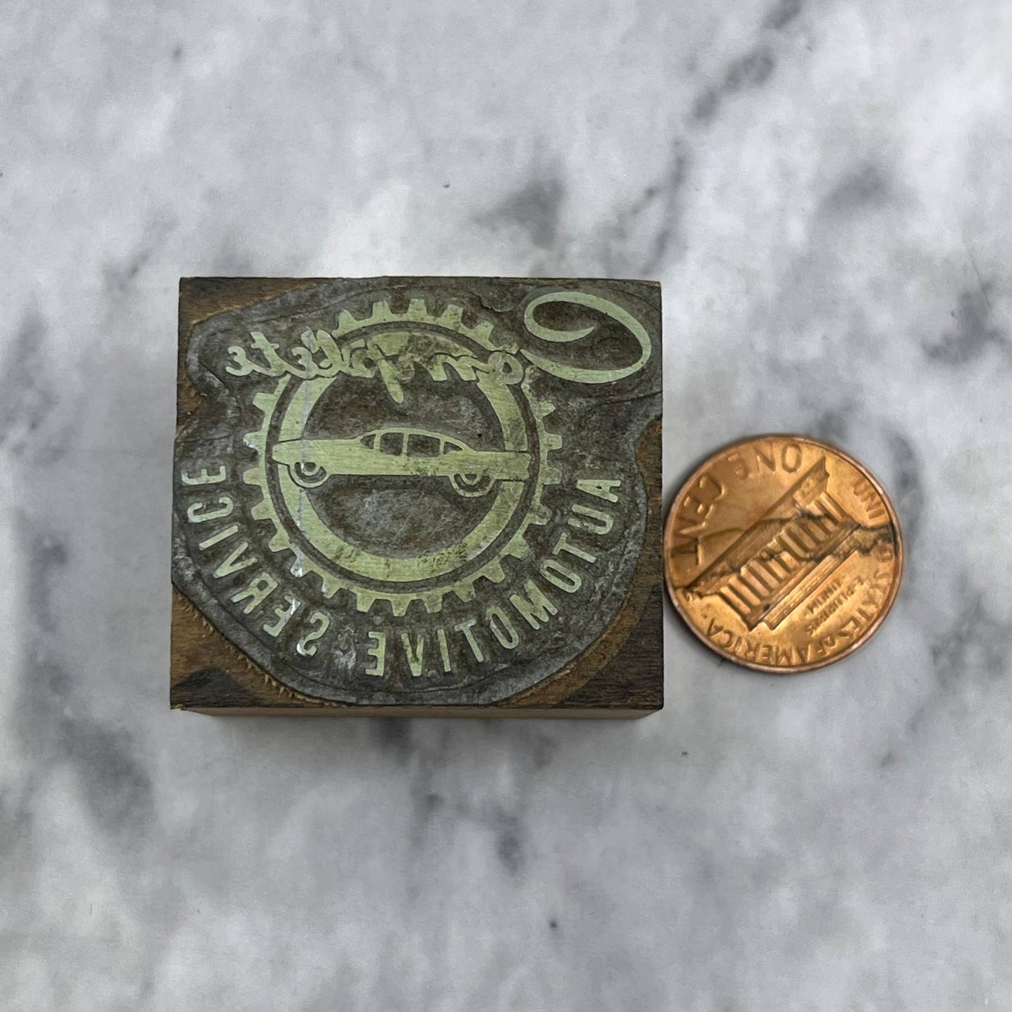 Vtg Printing Letterpress Printers Block Plate Complete Automotive Service TJ53