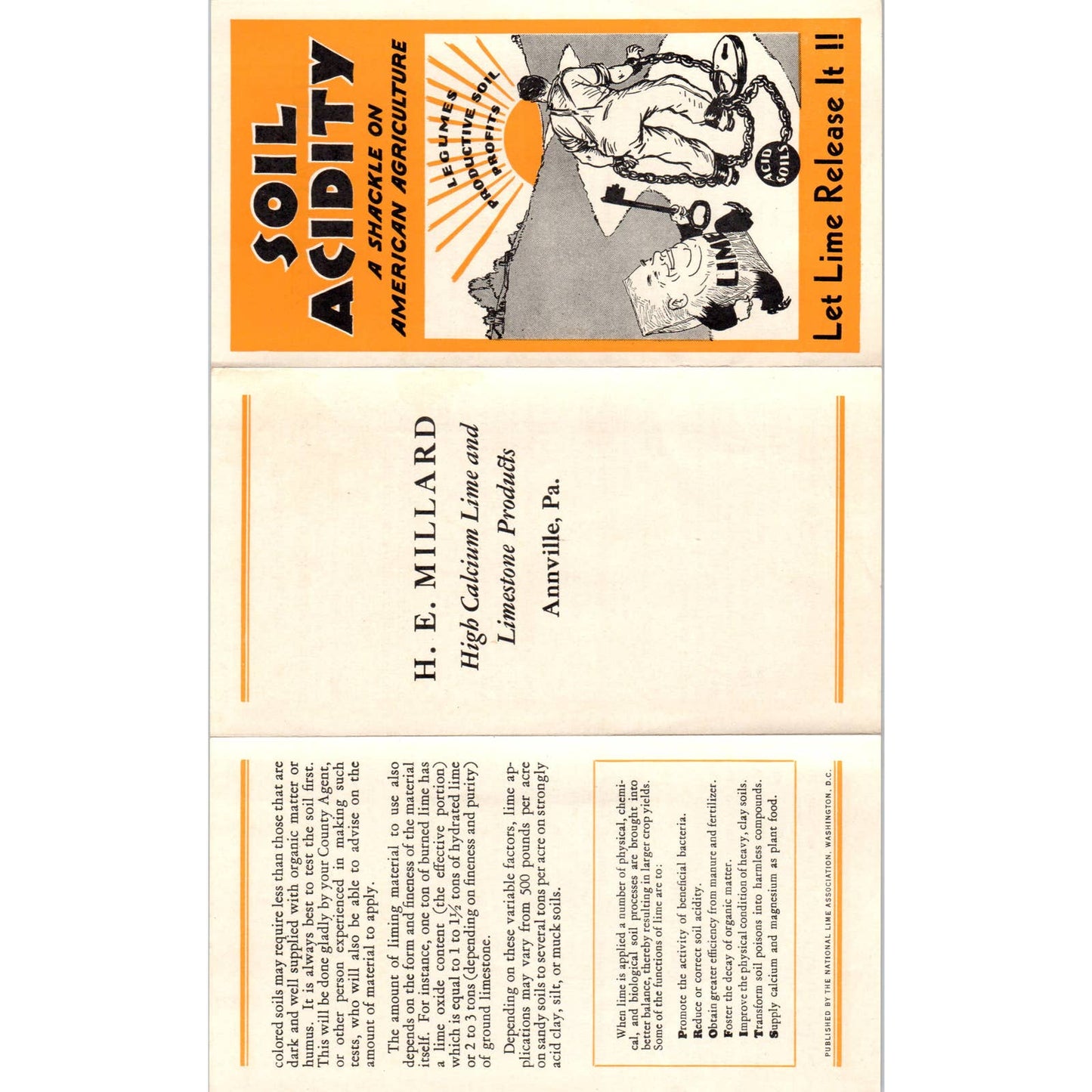 Vintage Brochure - Soil Acidity, Benefits of Liming H.E. Millard Annville PA SE5