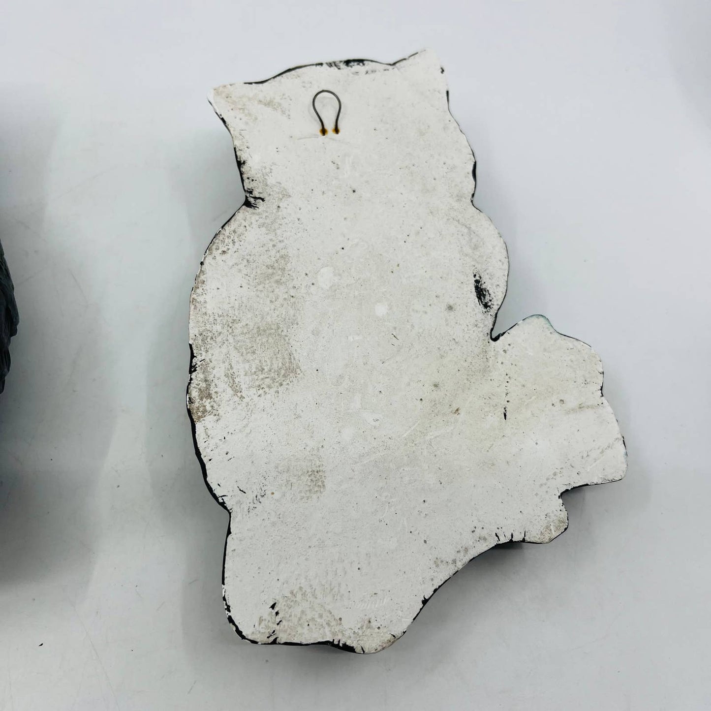 MCM Chalkware Owl Set of 2 Wall Art Mid-Century Modern Black & Gold 7.5” TC6