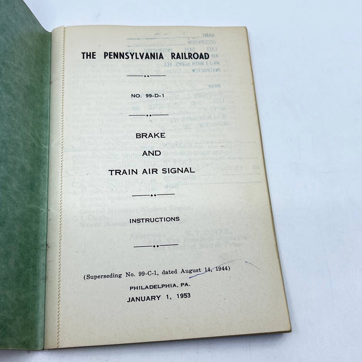 1953 The Pennsylvania Railroad RR Brake and Train Air Signal Instructions TF9