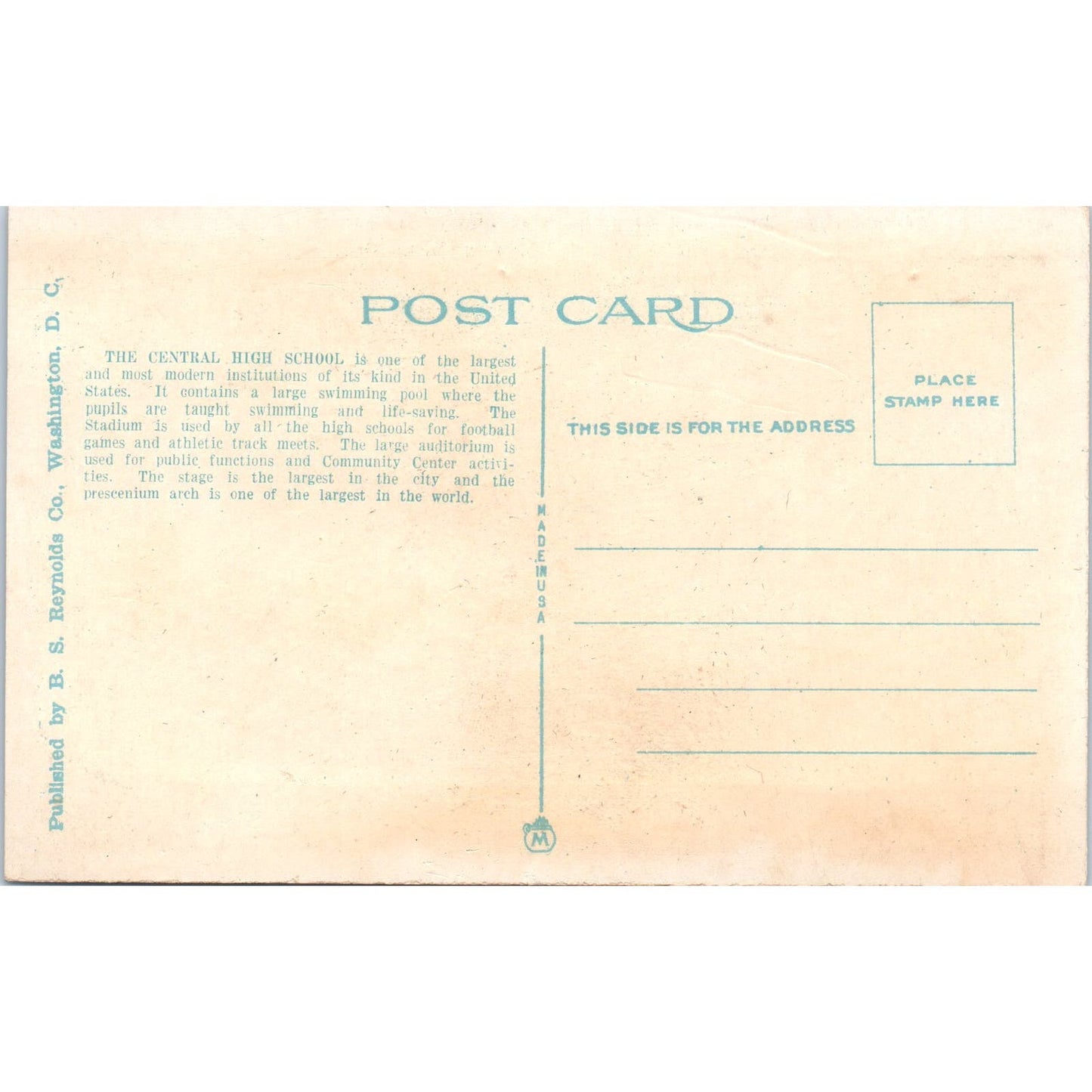 Central High School & Stadium Washington DC c1925 Original Postcard PB10