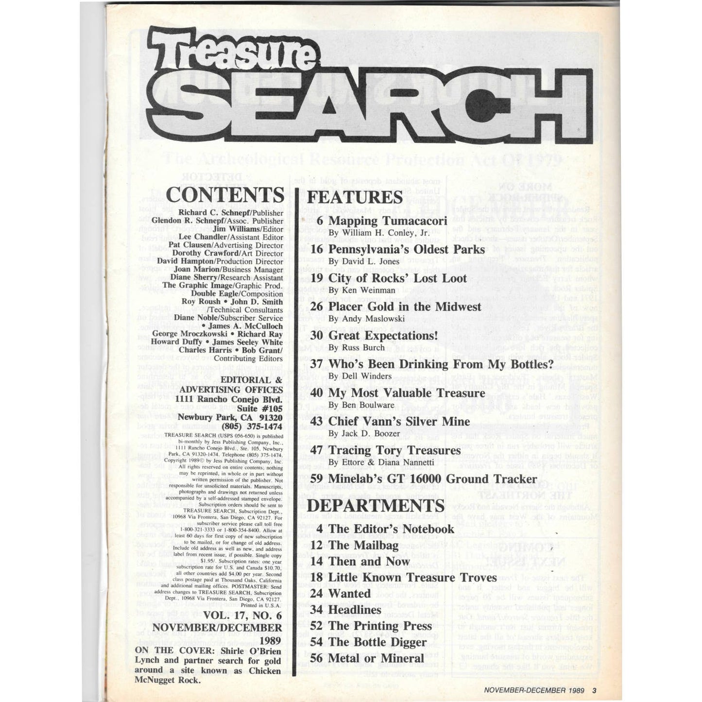 Treasure Search Magazine 1989 Nov/Dec Metal Detecting Gold Diamonds M2