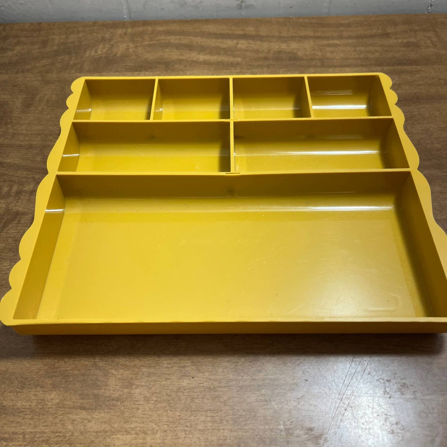 Retro 1970s Mustard Yellow Scalloped Desk Drawer Organizer 9.25 x 8” TA5