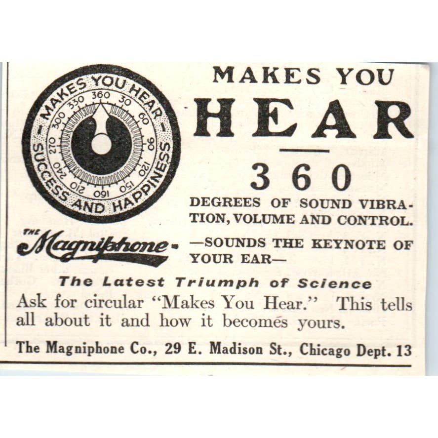The Magniphone Hearing Aid Magniphone Co. Chicago - 1903 Original Ad TJ7-L