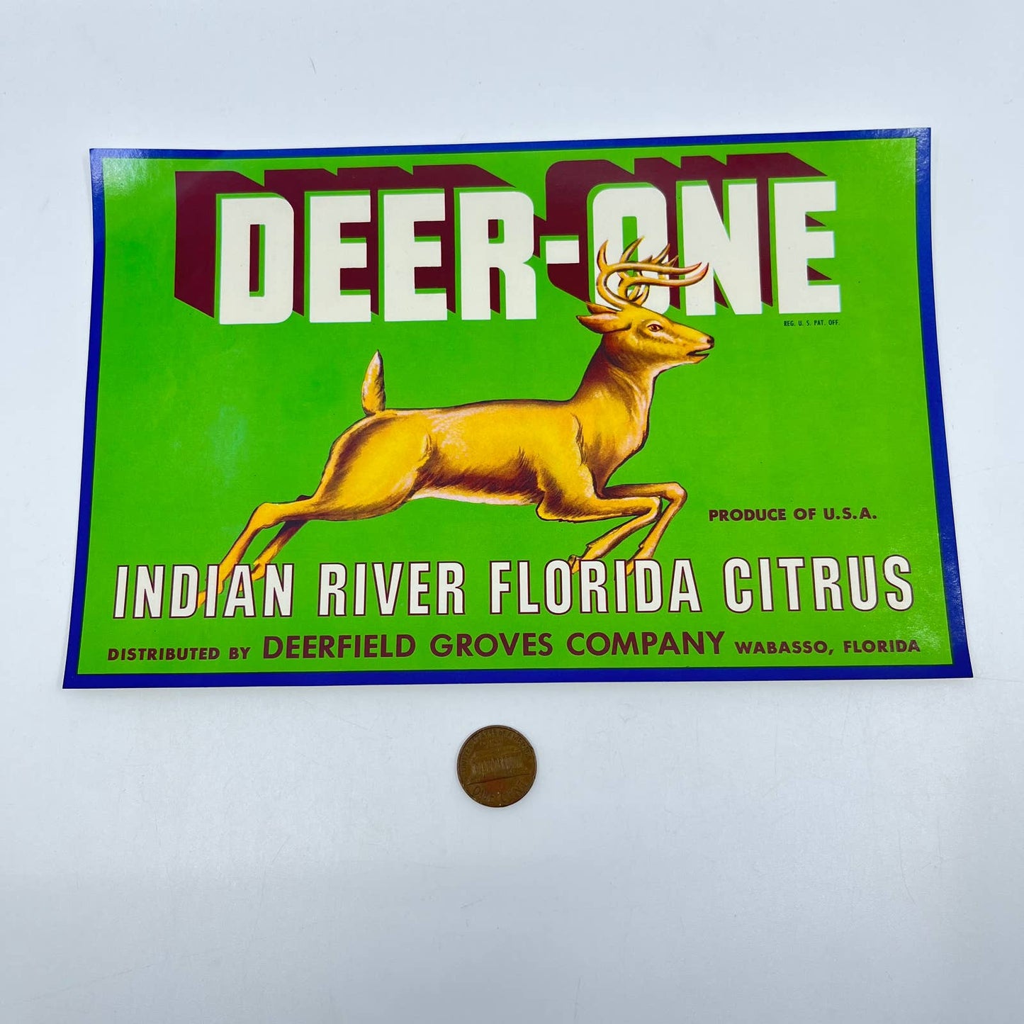 DEER-ONE Vintage Indian River Wabasso Florida Citrus Crate Label, Buck FL3
