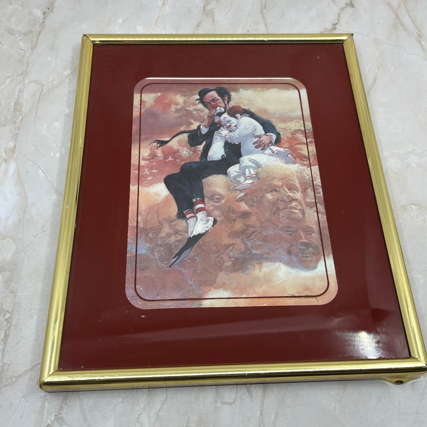 Vintage Retro Robert Owen Clown Hobo Print Hugging Clown framed 8x10" 2