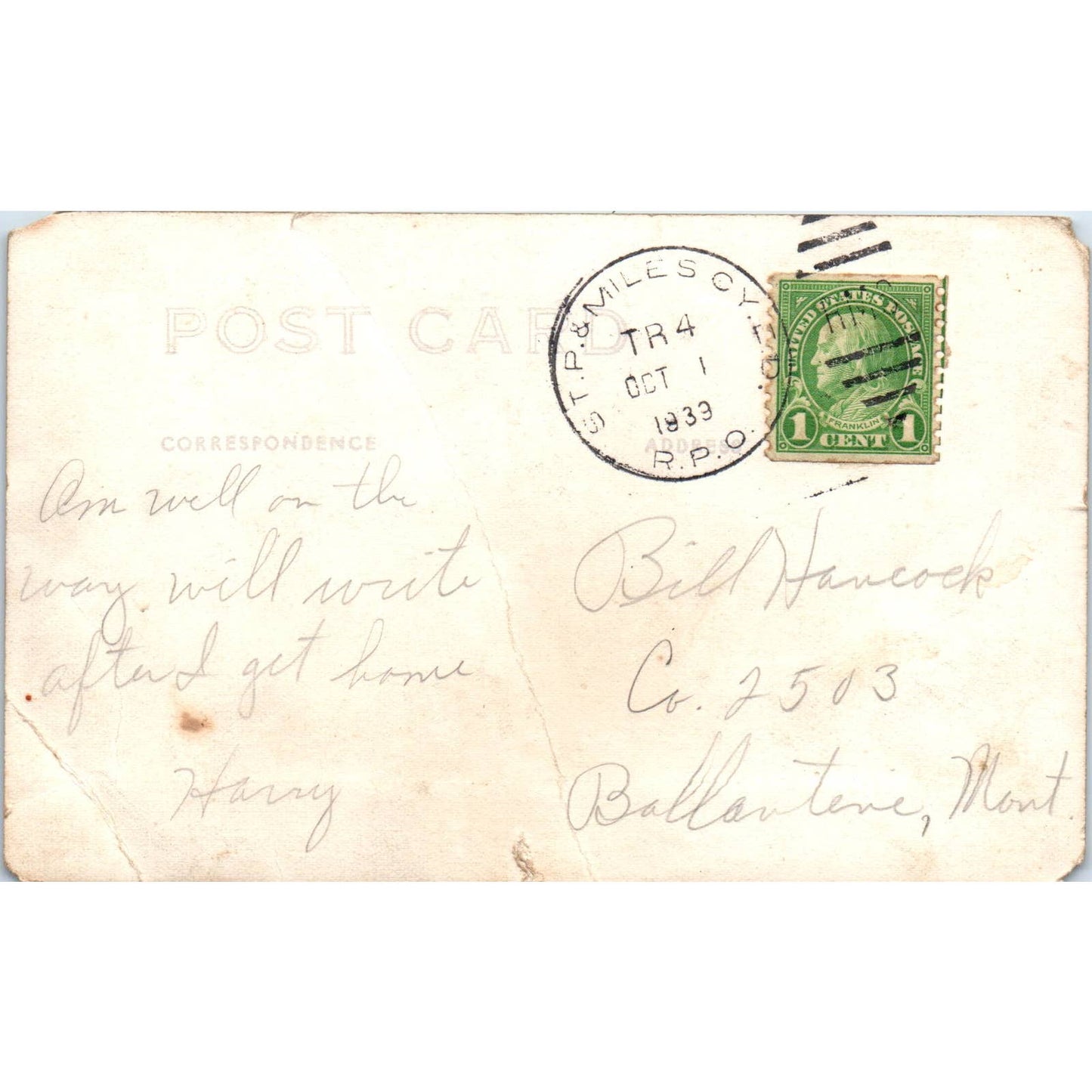 Antique Postcard RPPC Northern Pacific Railway Depot Jamestown ND SE8