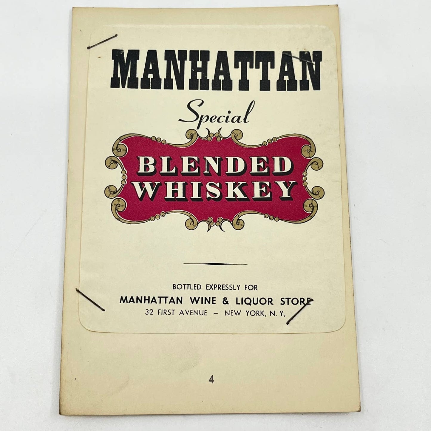 Manhattan Special Whiskey Label Manhattan Wine and Liquor Store New York City NY