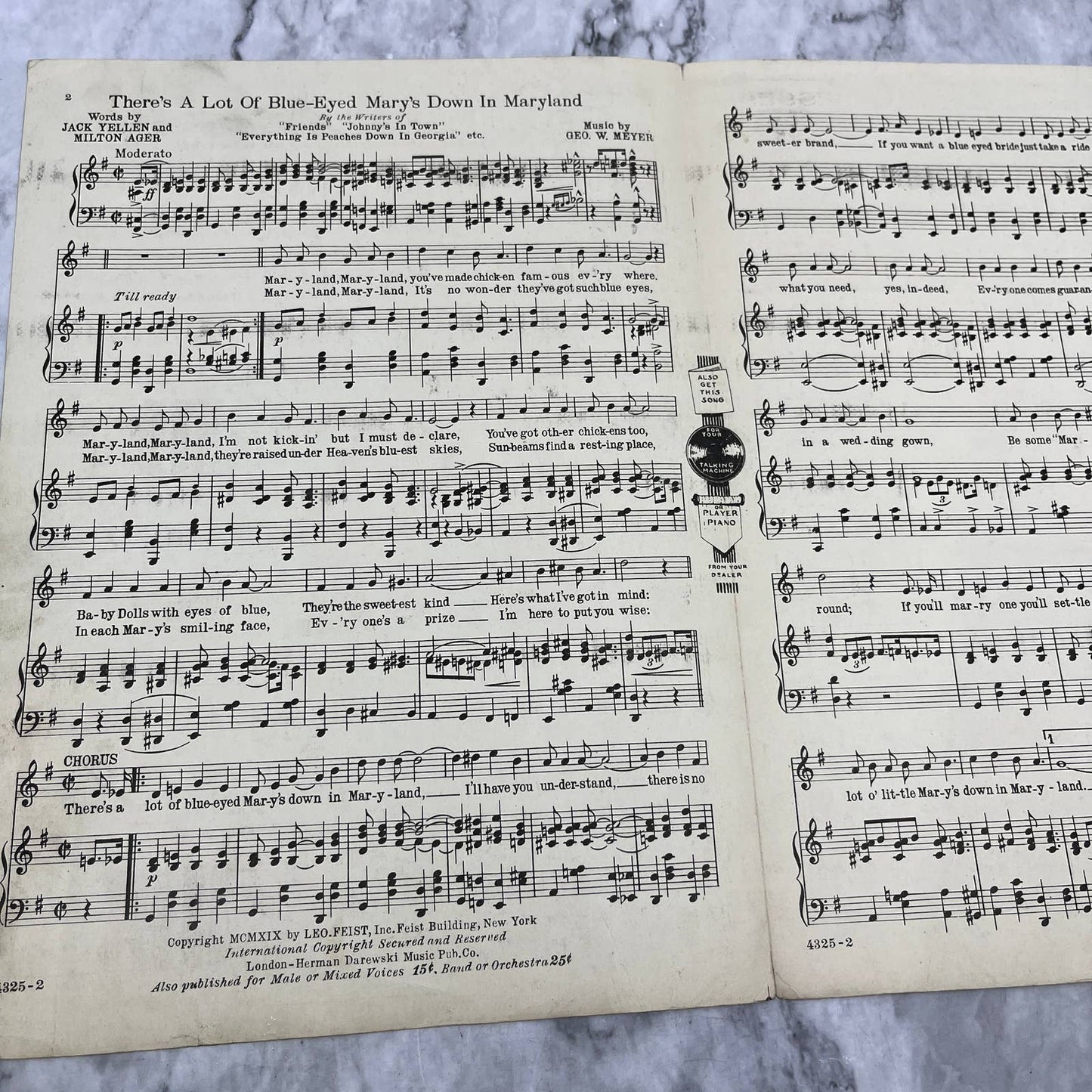 There's a Lot of Blue-Eyed-Marys Down in Maryland 1919 Sheet Music TK2-SM3
