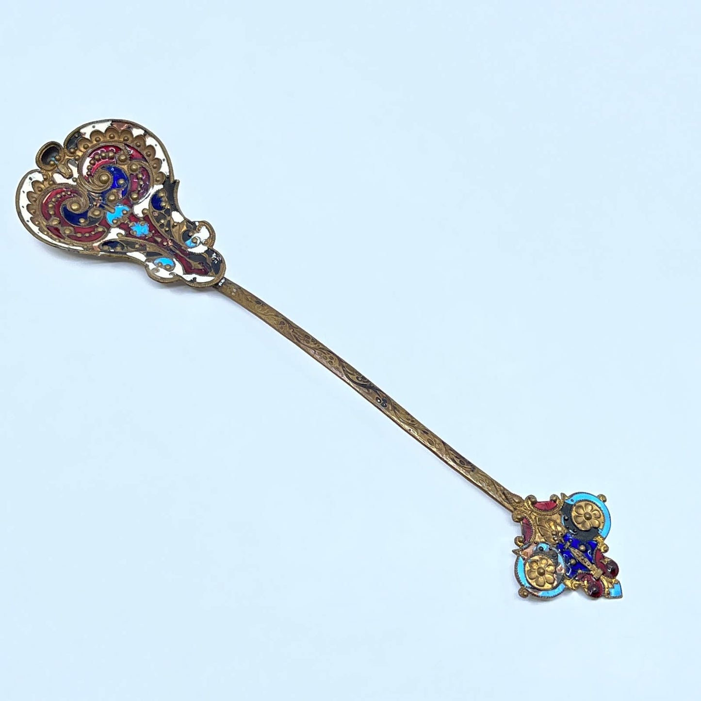 1880's Antique French Champleve Brass & Enamel Gilted Decoratve 7.5" Spoon SD6