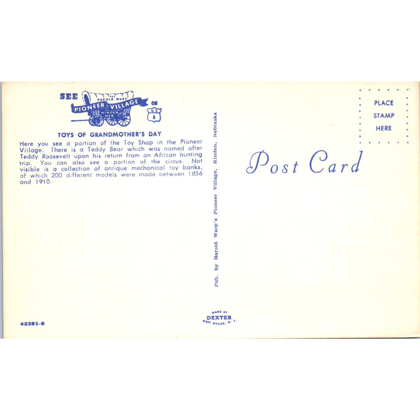 Toys of Grandmother's Day Pioneer Village Minden NE Original Postcard PB8