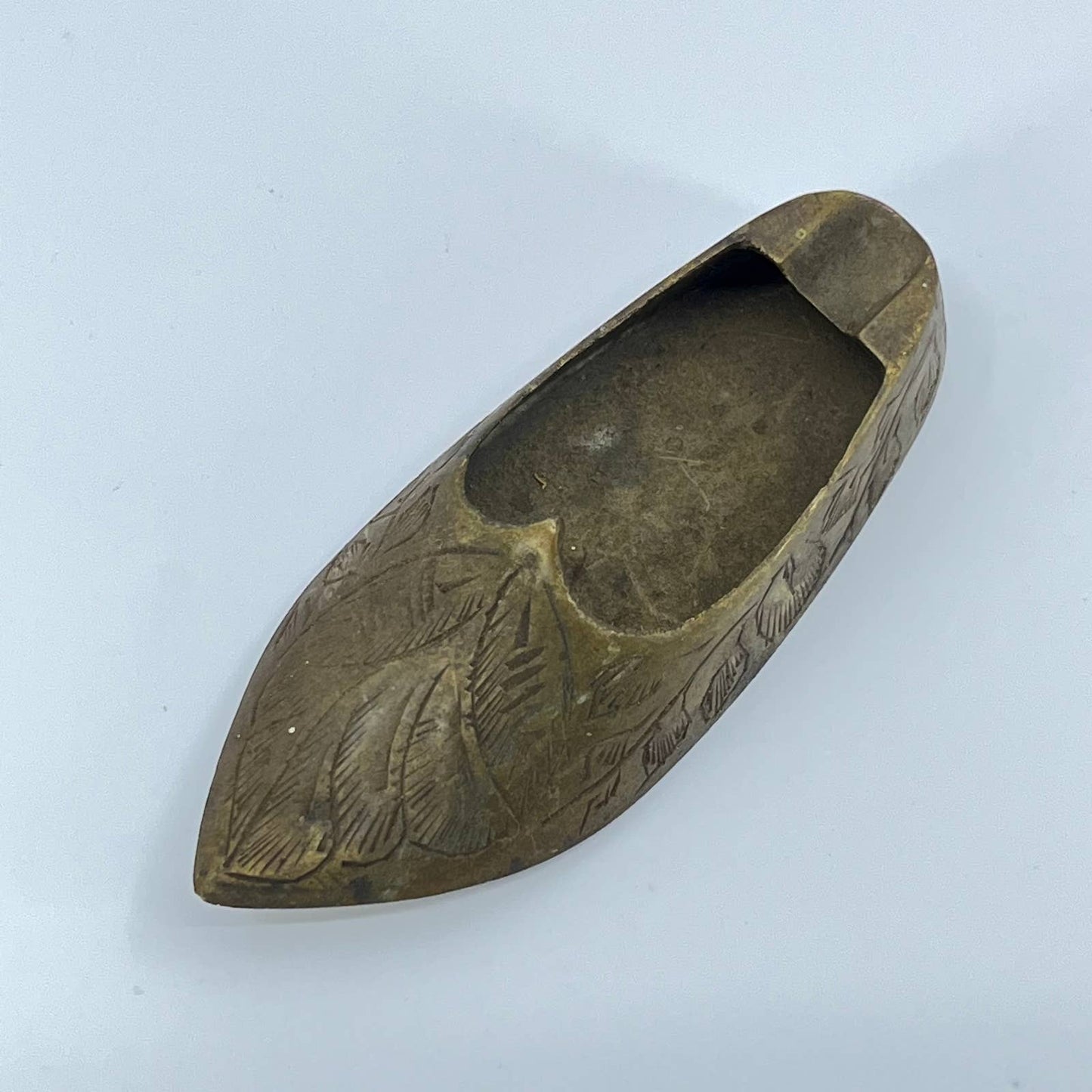 Vintage Brass Etched Shoe Ash Tray Incense Burner India 4” SD1