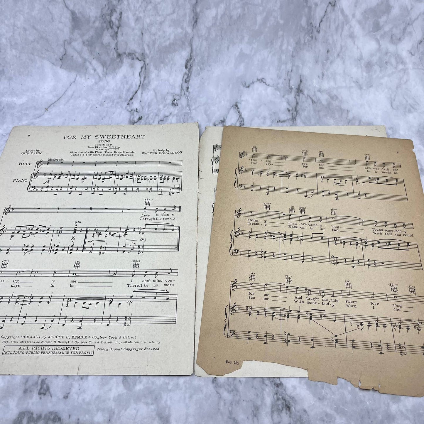 1926 Sheet Music For My Sweetheart Walter Donaldson Stuart Barrie TH5