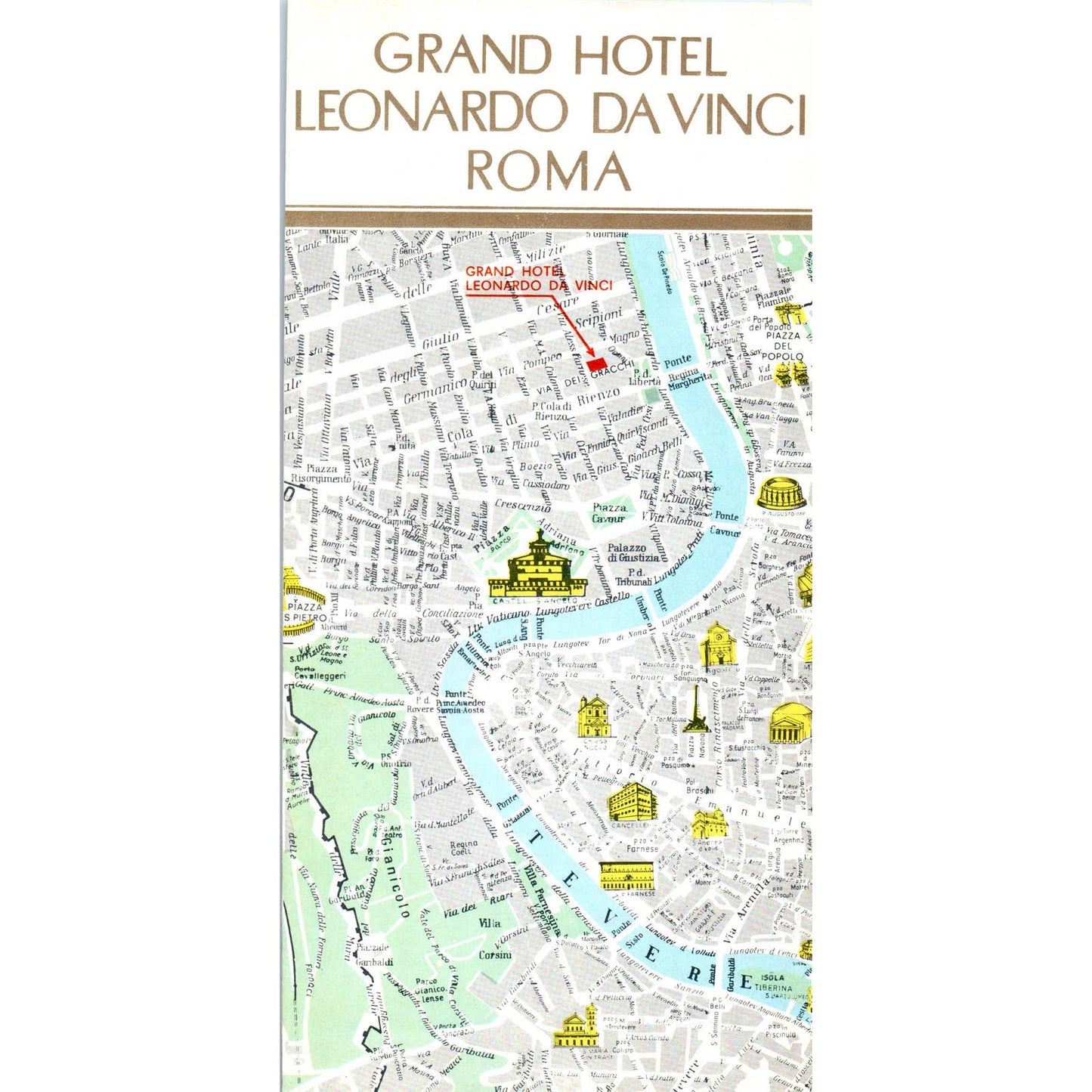 Vintage Italy Roma Grand Hotel Leonardo Da Vinci Fold Out Travel Brochure AD7