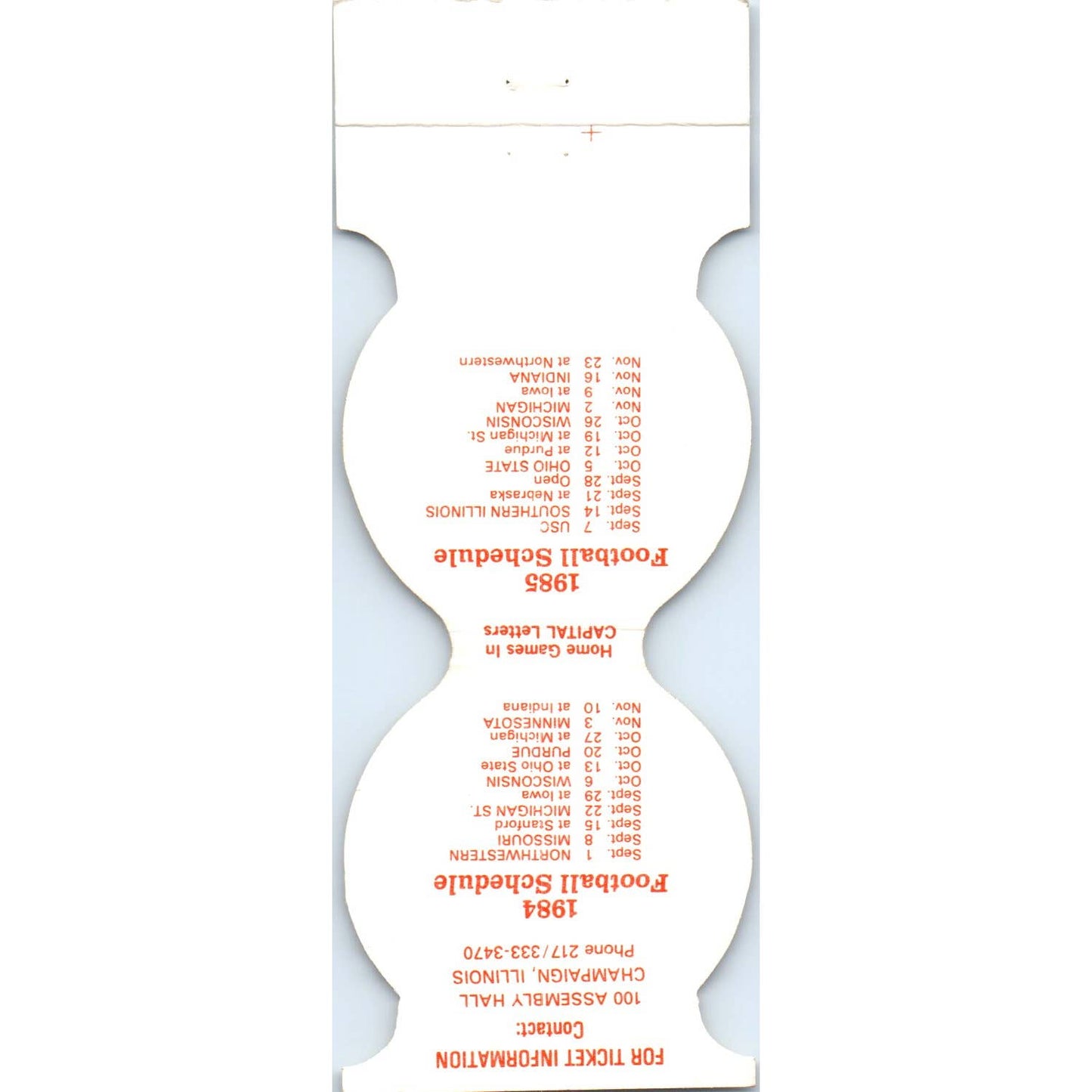 1984-85 Illinois Fighting Illini Helmet Football Schedule Matchbook Cover SA1-M4