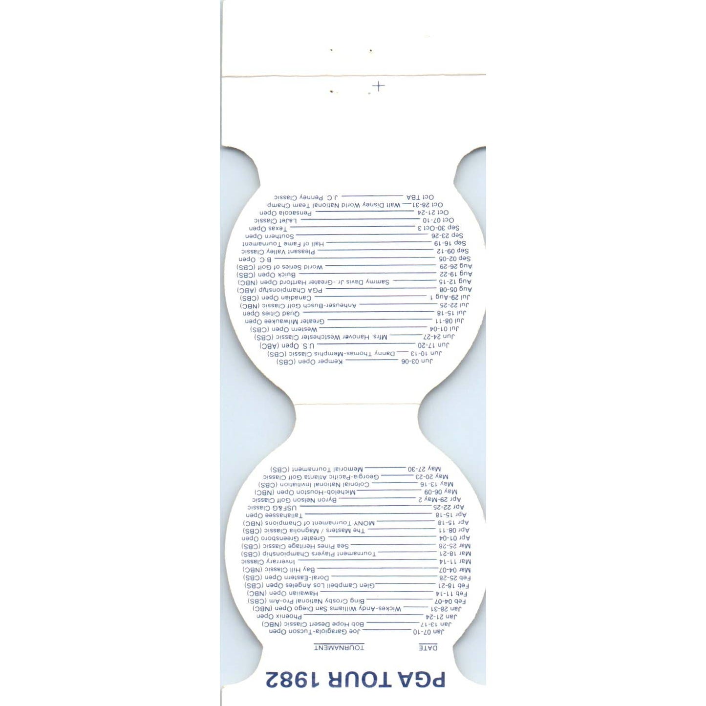 1982 Golf PGA Tour Schedule Matchbook Cover SA1-M4