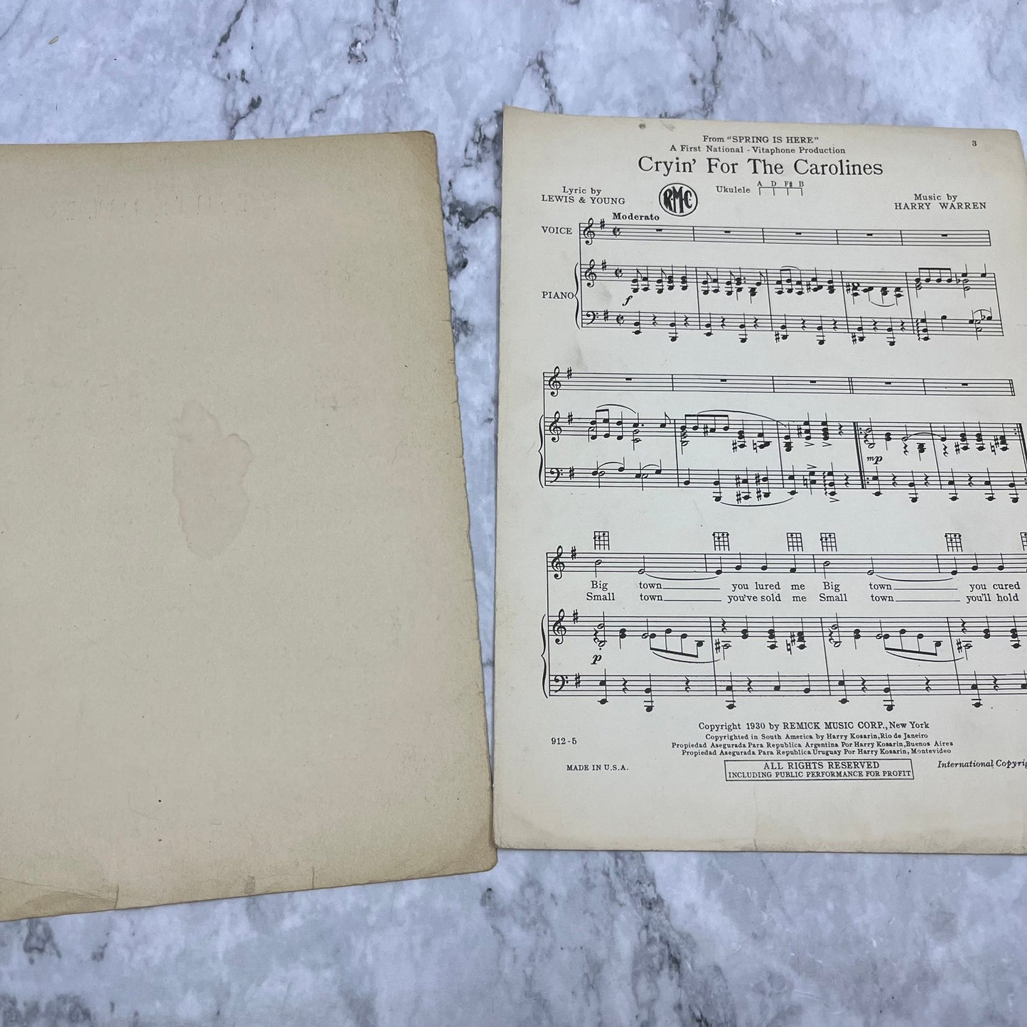 Crying’ For The Carolines - Spring is Here Lawrence Gray 1930 Sheet Music V38