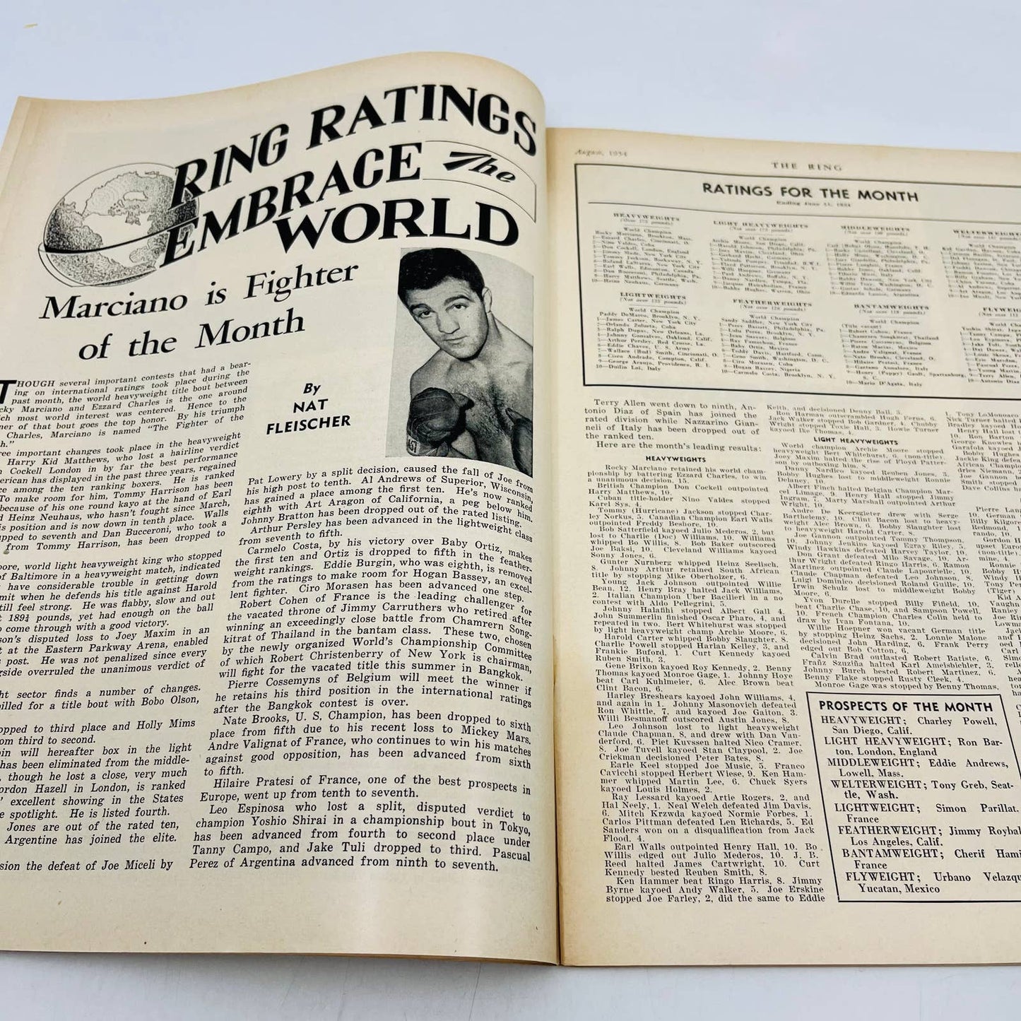 1954 Aug - The Ring Boxing Magazine – Joe Giardello Cover Rocky Marciano TA5