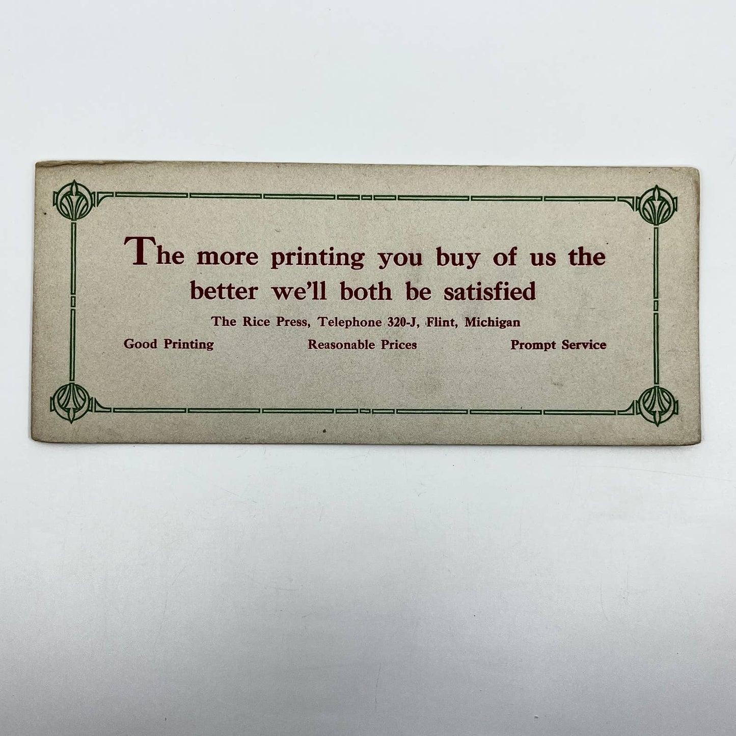 1910s Blotter Card The Rice Press The More You Buy Flint MI SC8