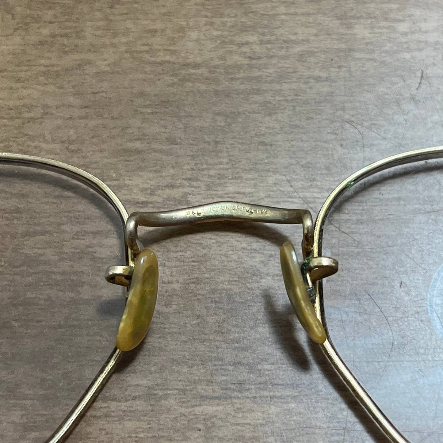 1920s Art Deco Eyeglasses Etched Bausch & Lomb 12k GF Arco Cable Arm NICE TA2