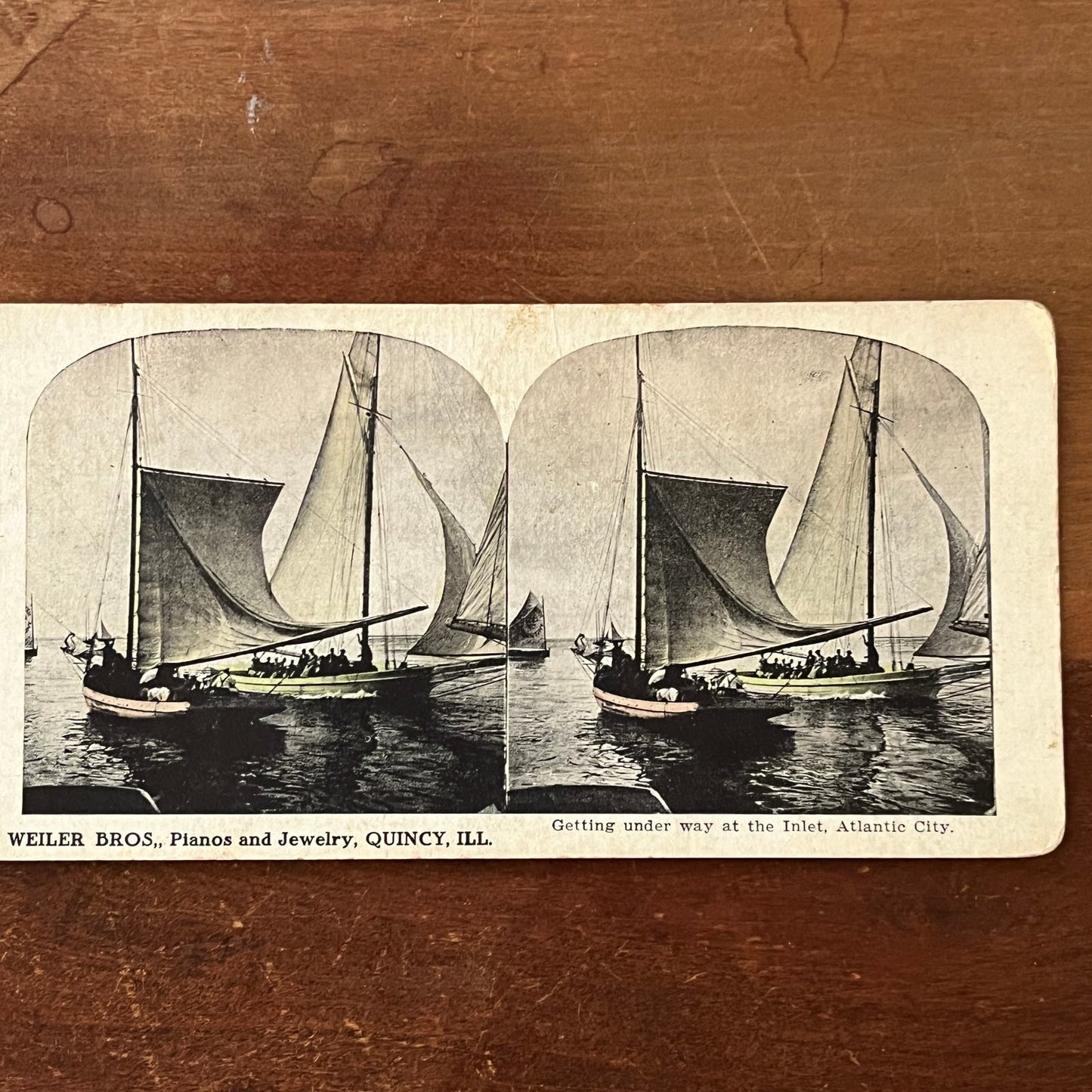 Sailboats at the Inlet in Atlantic City NJ Antique Stereoview Card TJ9-V4