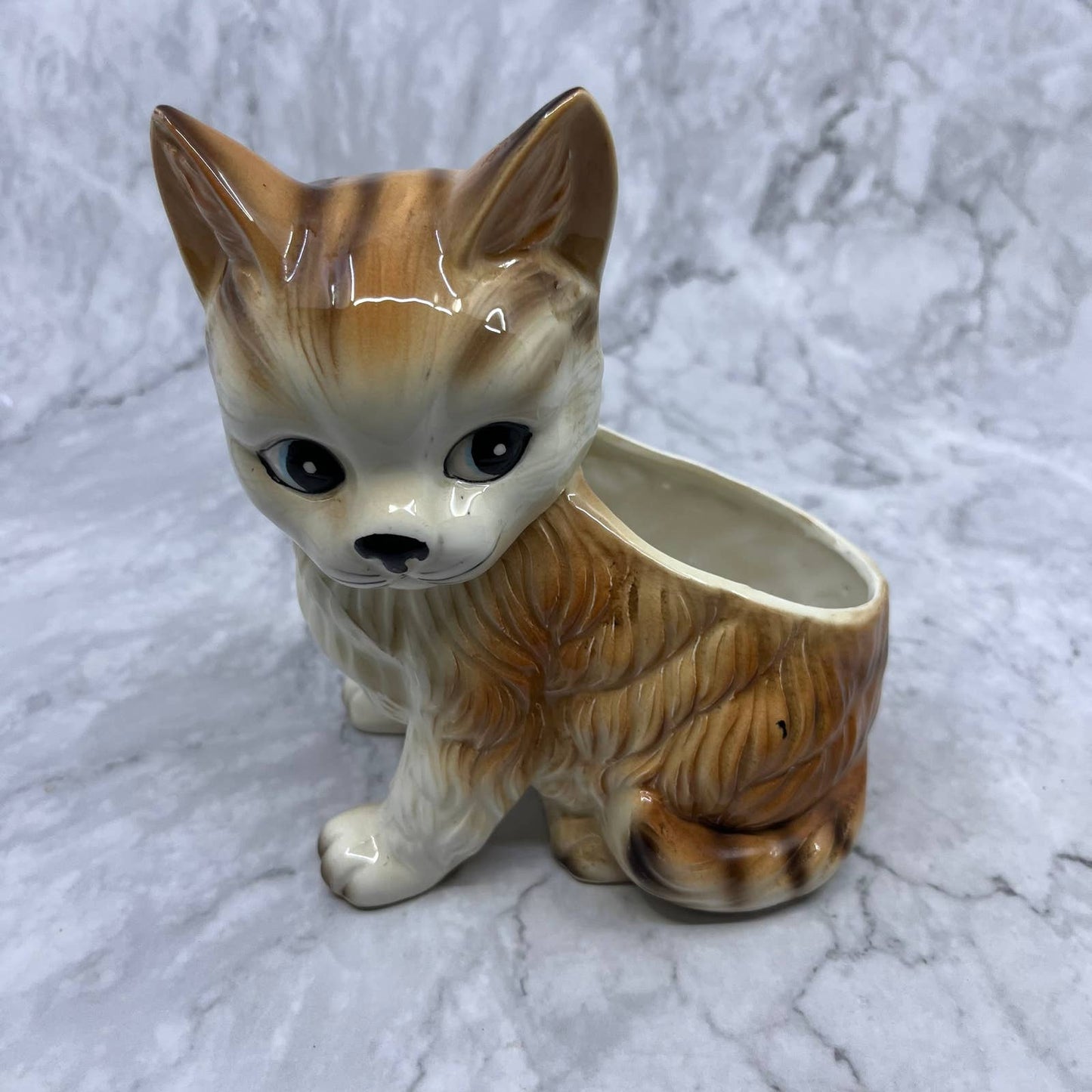 1970s Retro Tabby Cat Ceramic Planter 5x6" United Import TE2