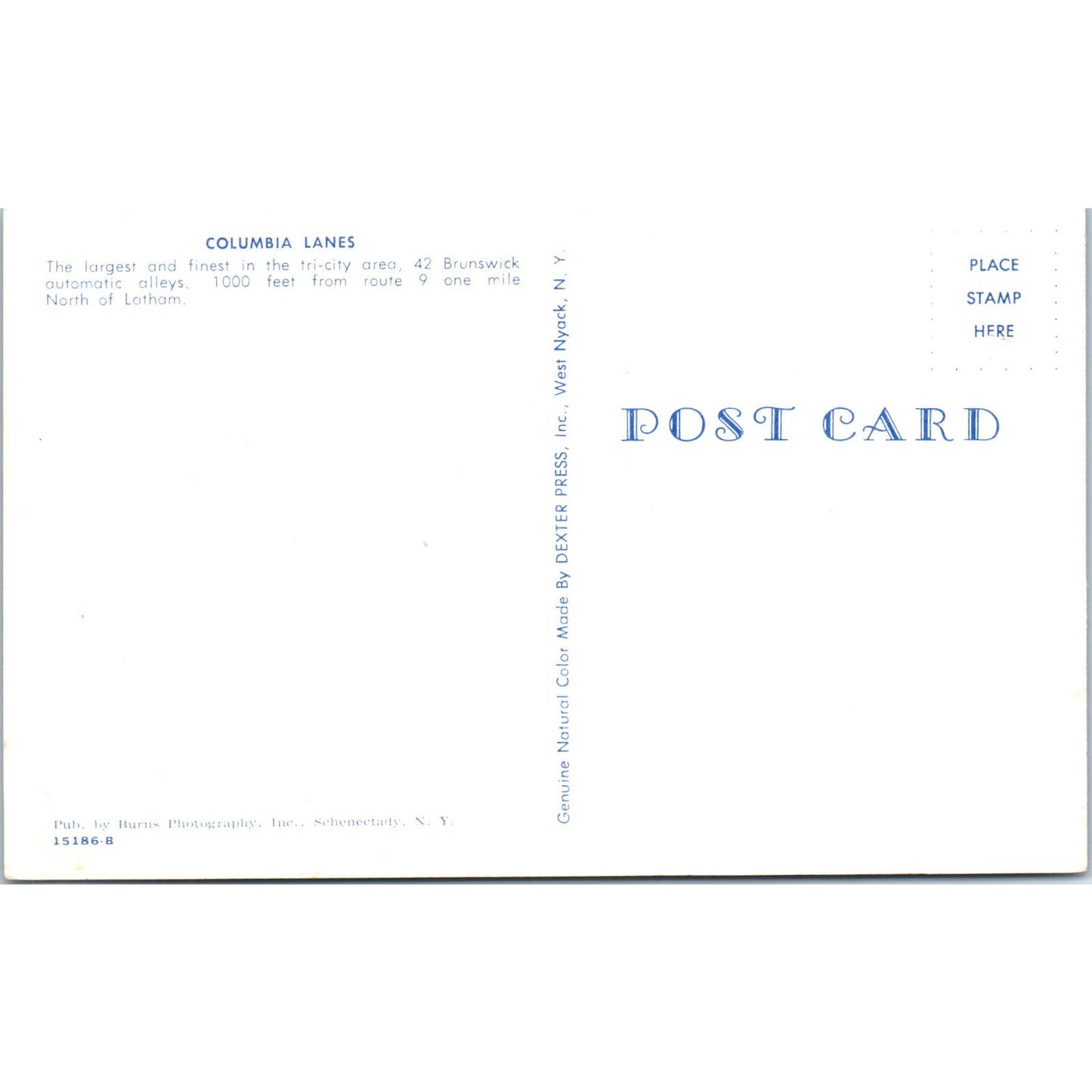 Columbia Lanes Bowling Alley Latham NY 1950s Original Postcard TK1-23