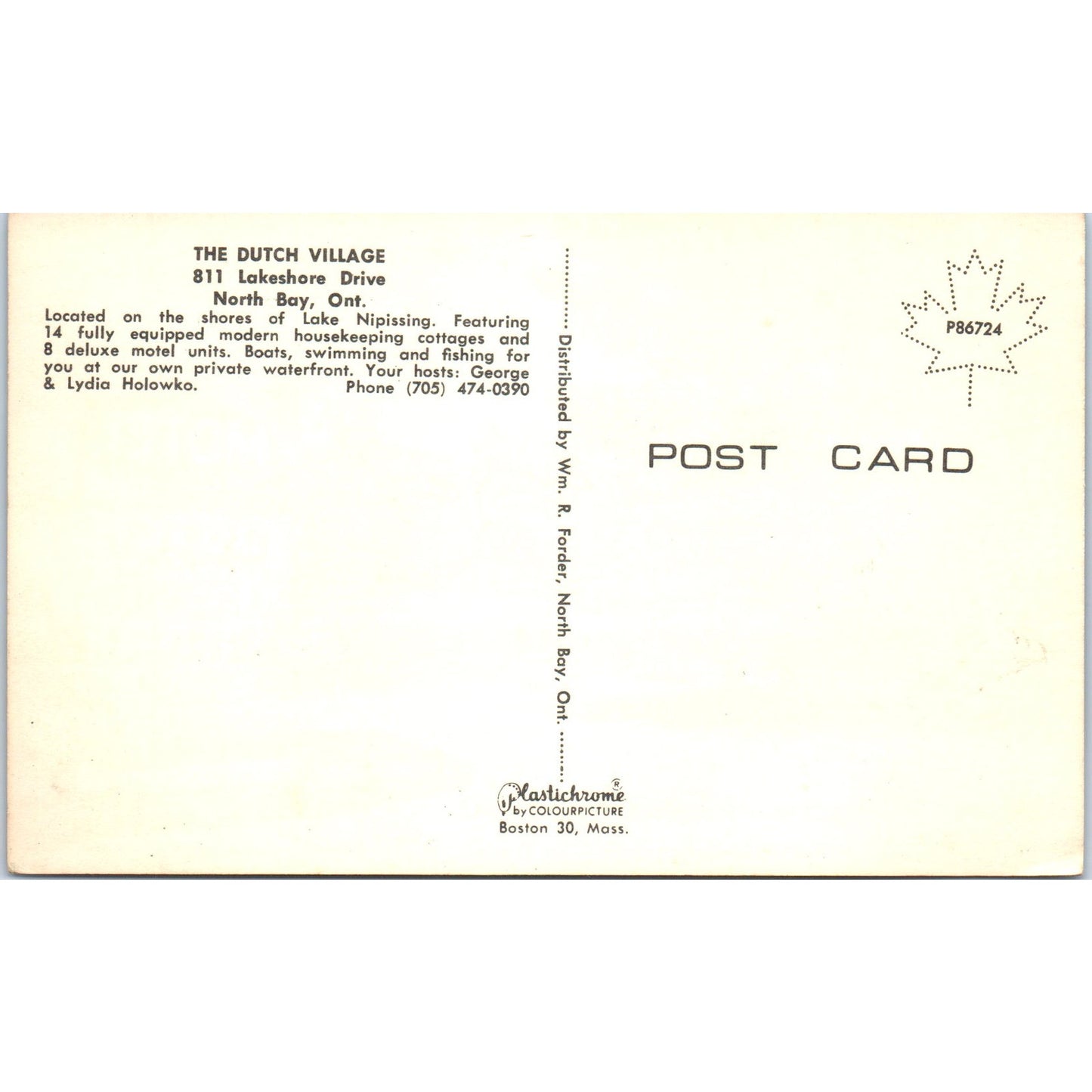 The Dutch Village North Bay Ontario George & Lydia Holowko - Postcard P3-4
