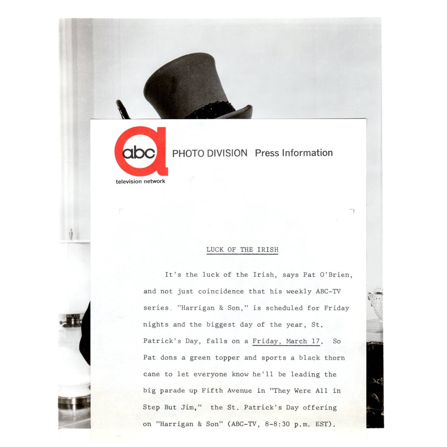 c1960 Press Photo Harrigan & Son Luck of the Irish Pat O'Brien ABC TJ7-1