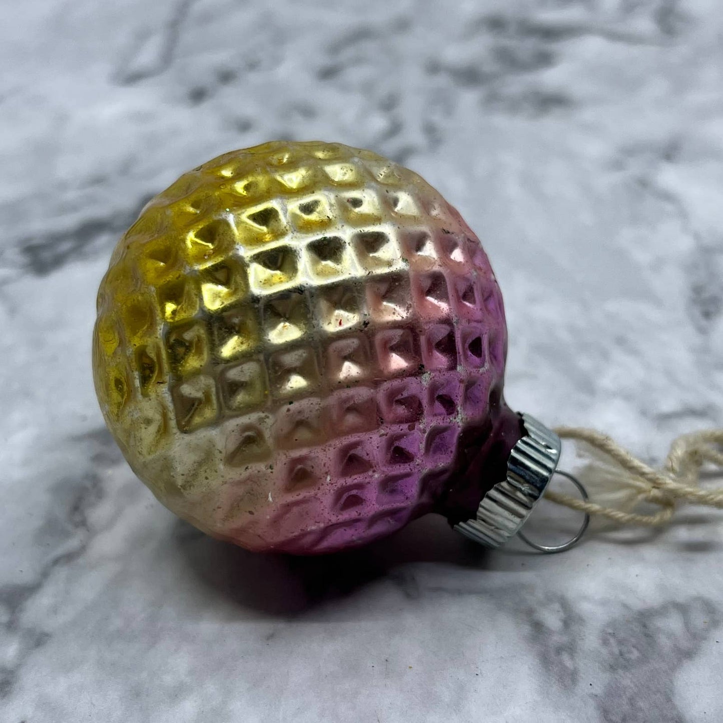 Vintage Shiny Brite Pink Ombre Waffle Golf Ball Glass Christmas Ornament OT1