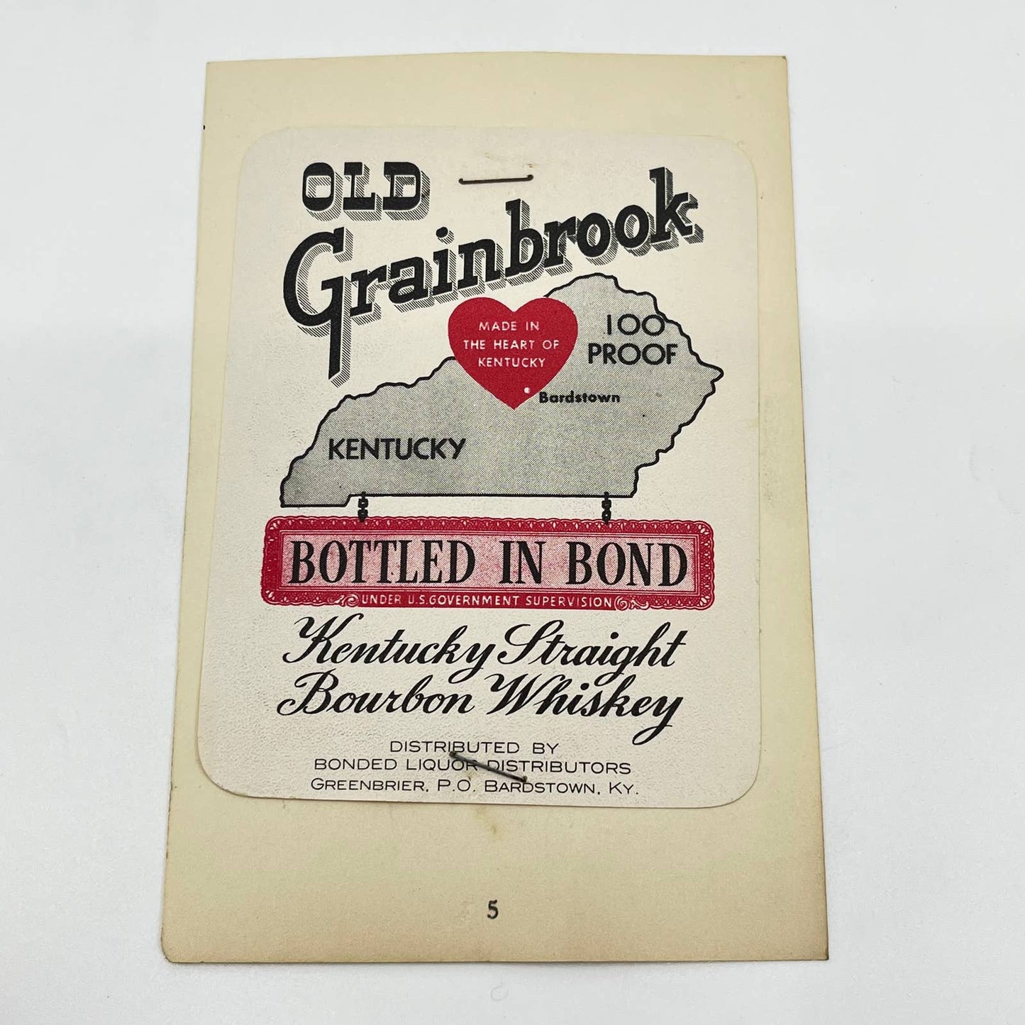 Old Grainbrook Whiskey Label Bonded Liquor Distributors Greenbrier KY