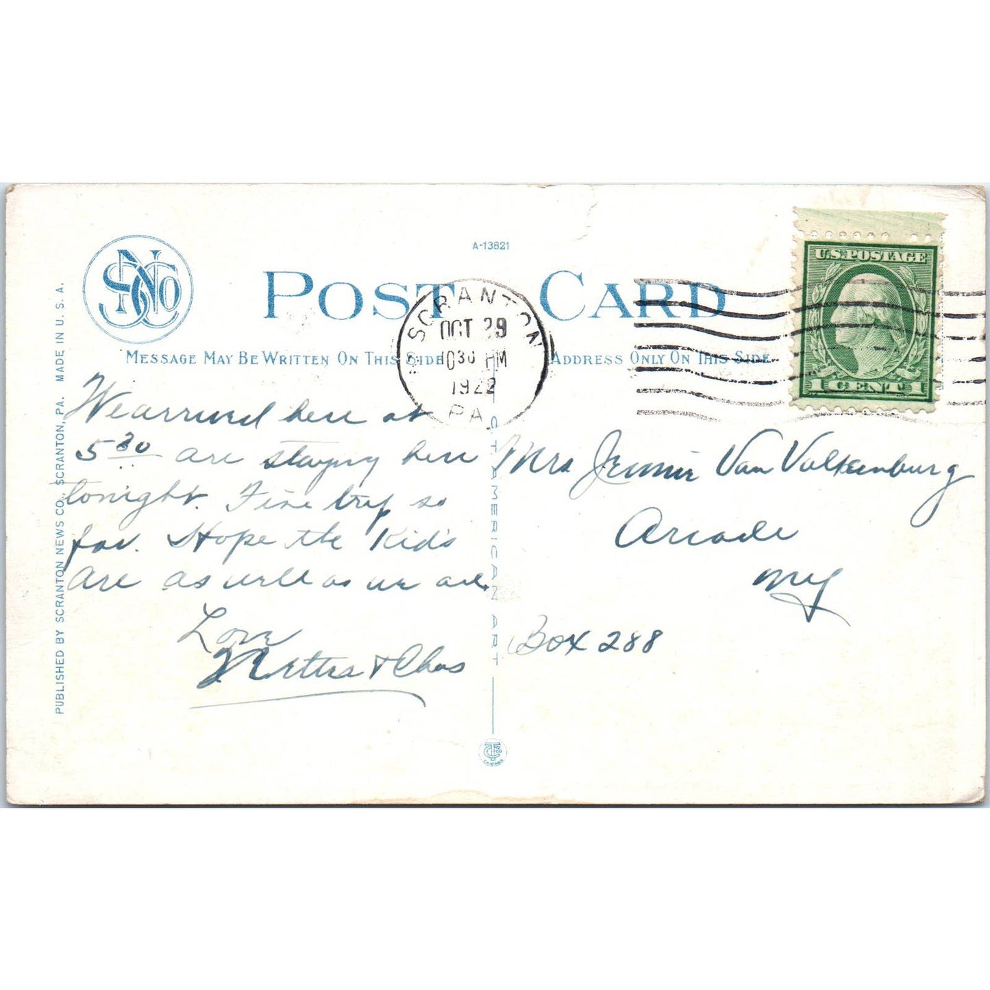 1922 Postcard Skyscrapers and Busy Corner, Scranton PA TD9-P1