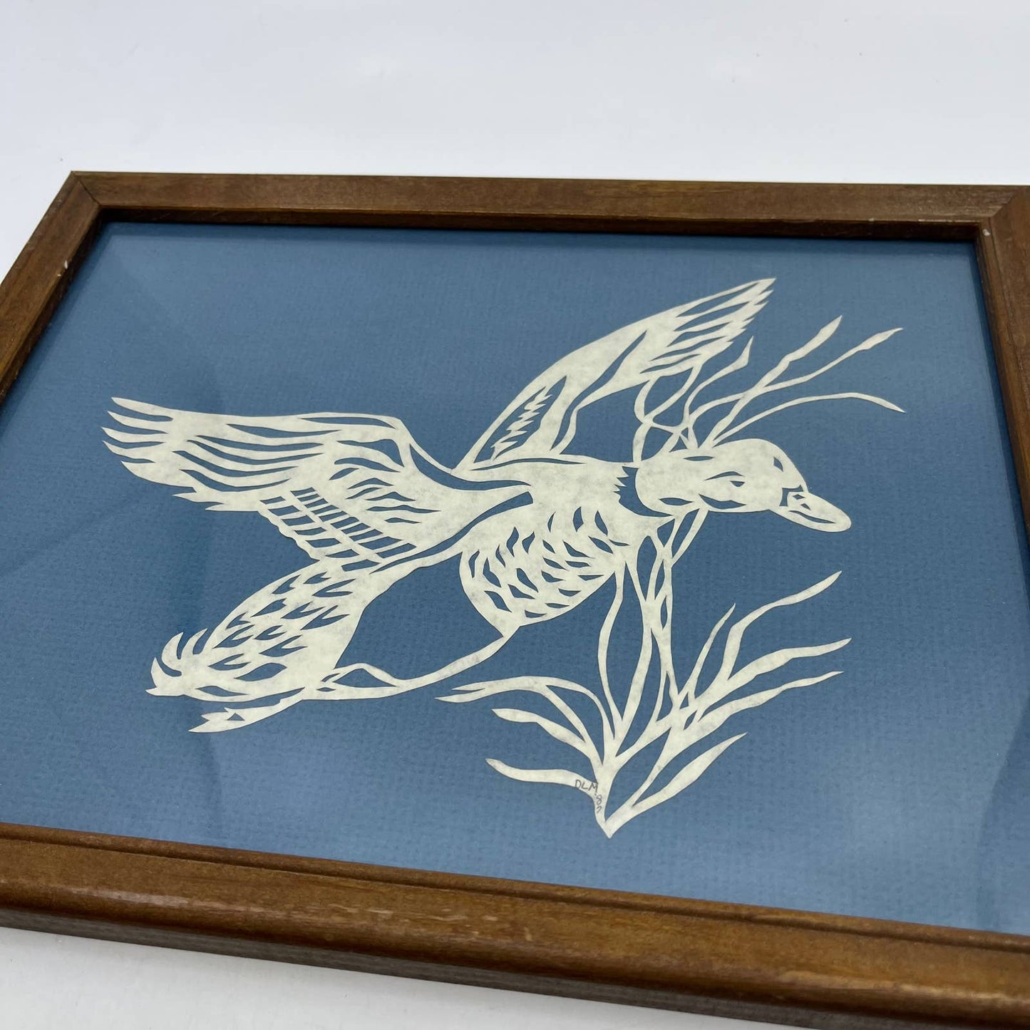 Vintage Signed Scherenschnitte Paper Art Framed Duck Silhouette 10x13" TC3