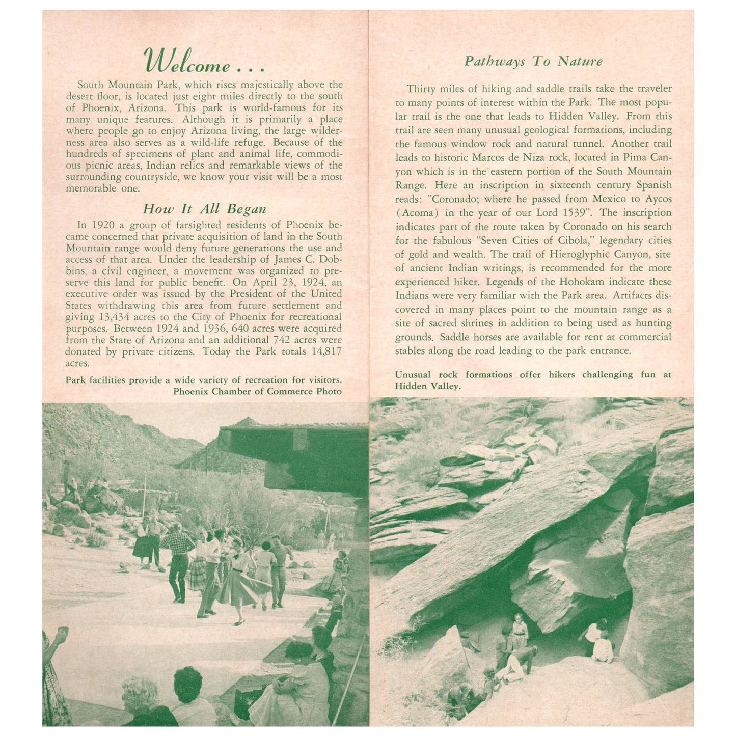 1960 Travel Brochure South Mountain Park, Phoenix Arizona SE4