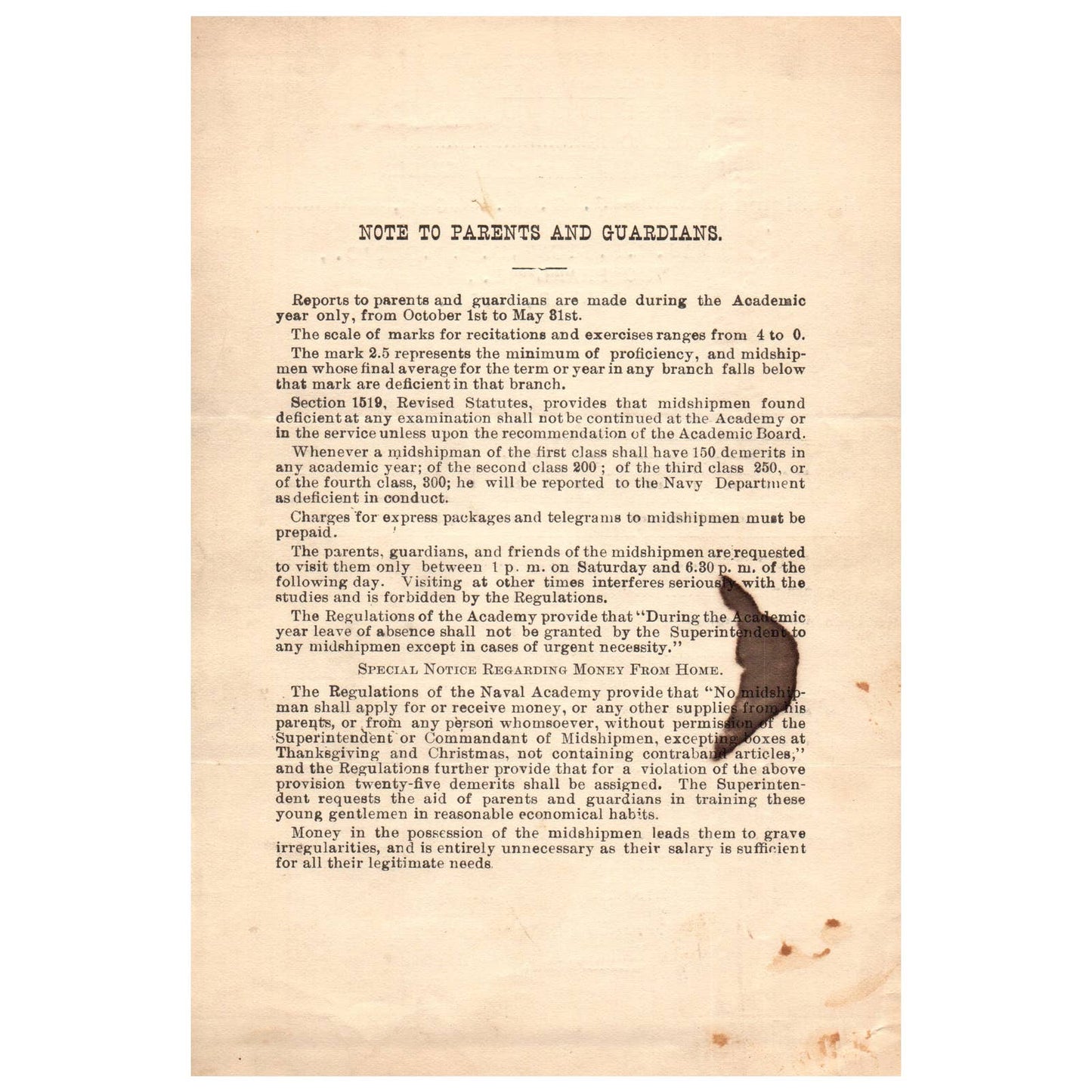 1916 Nov WWI Era US Naval Academy Midshipman JGM Stone Report Card EW Eberle AC9