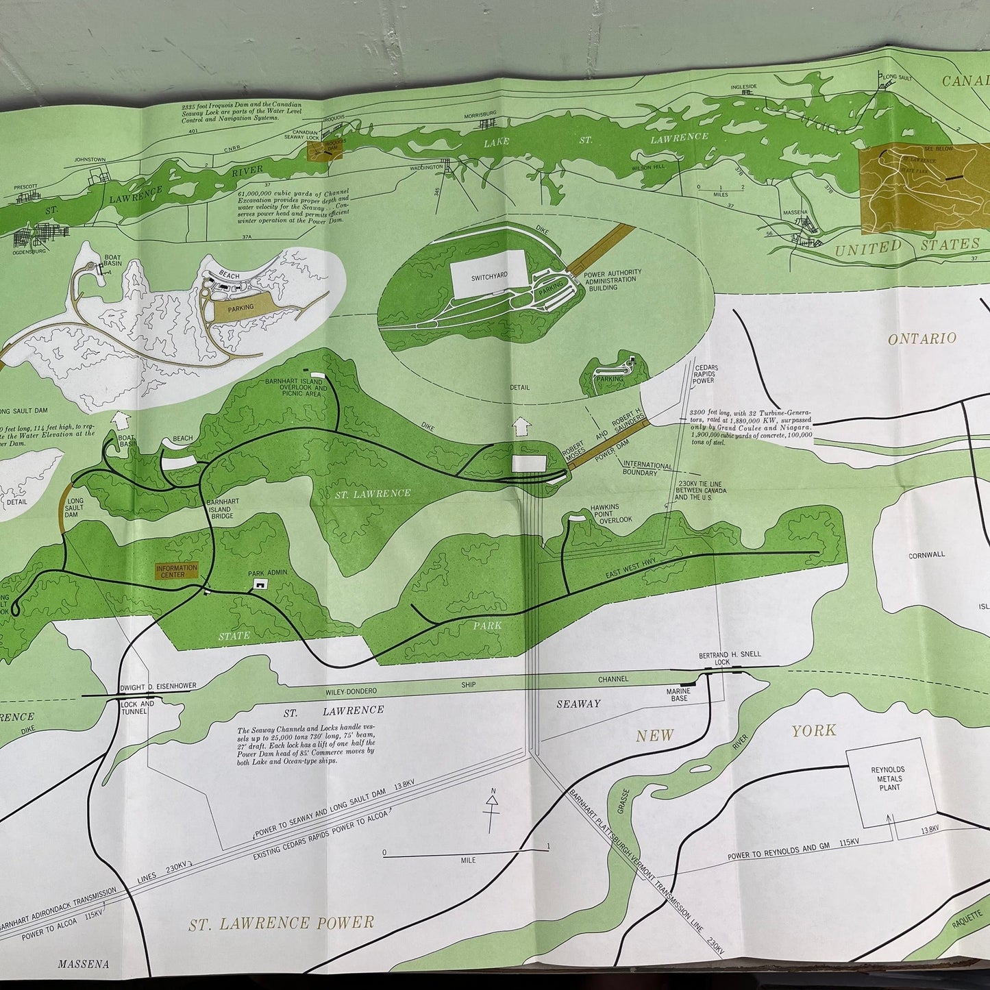 1950s St. Lawrence Park & Power Fold Out 16x20 Map Robert Moses NY L2-1