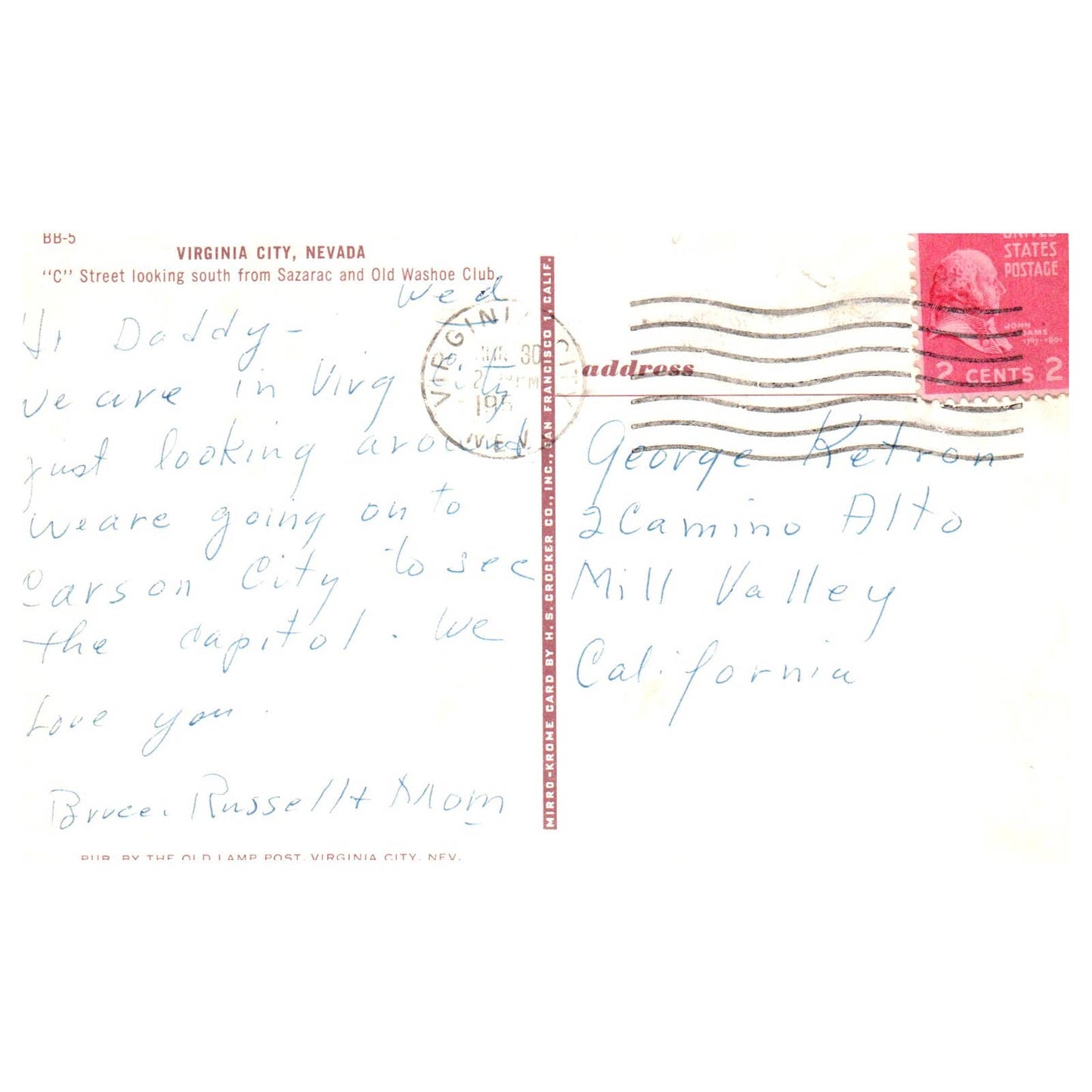 Vtg Postcard - C Street - Sazarac & Old Washoe Club Virginia City NE TJ6-1