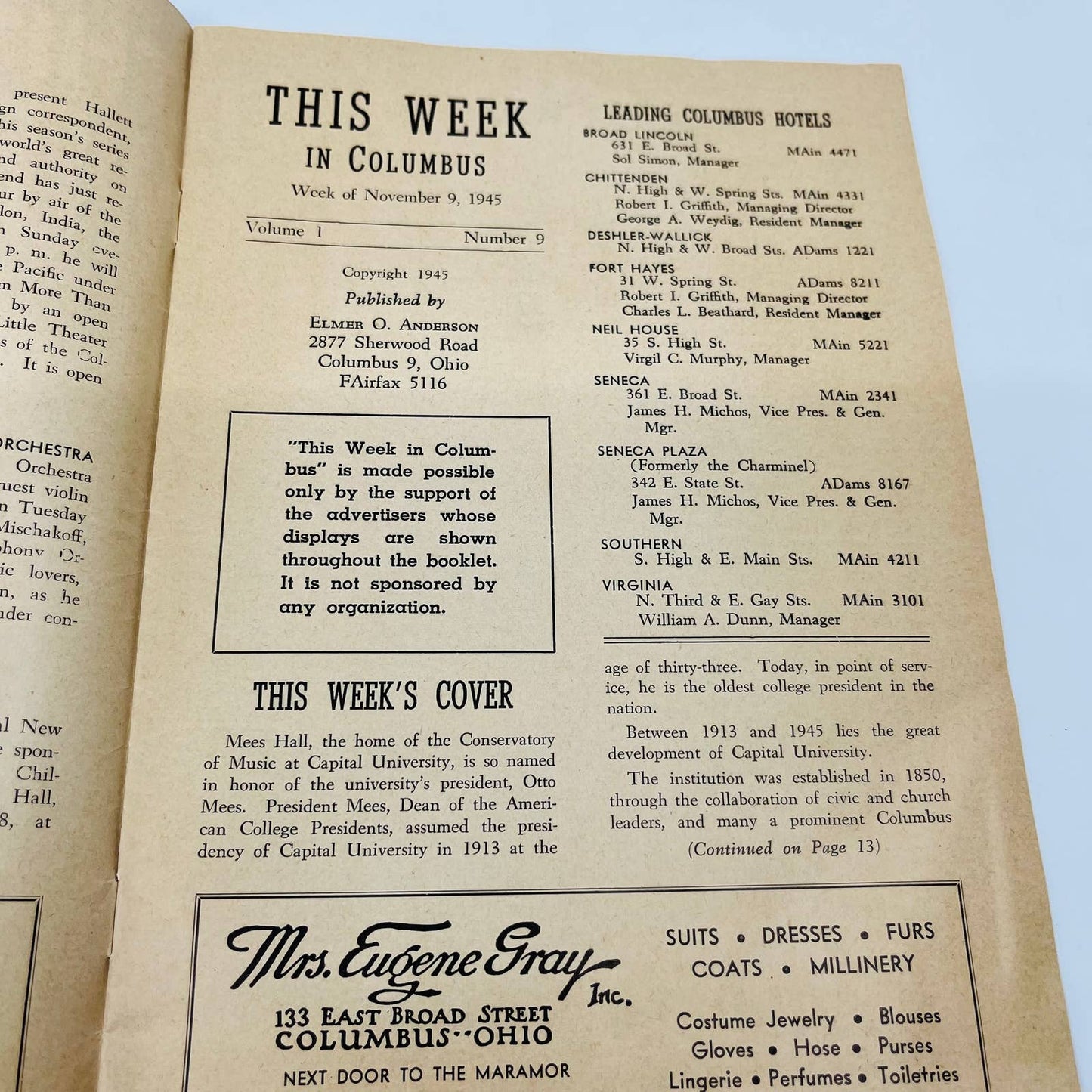 1945 This Week in Columbus Ohio Happenings Map Events Conventions C10