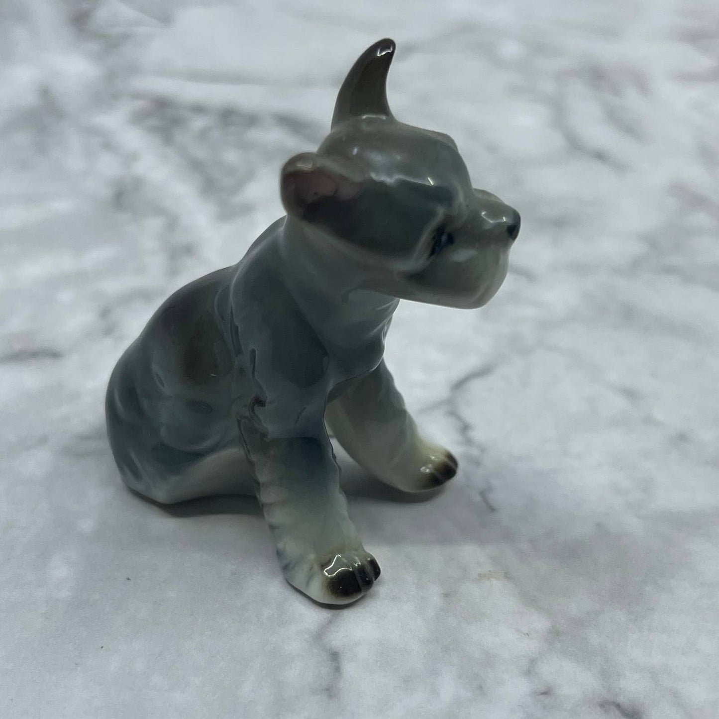 Vintage MCM Hand Painted Schnauzer Dog Bone China Figurine 2.5” SE1