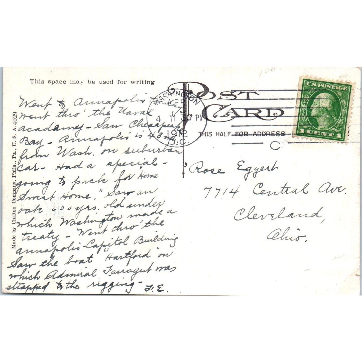 1912 Hotel Driscoll Facing US Capitol Original Postcard P3-3