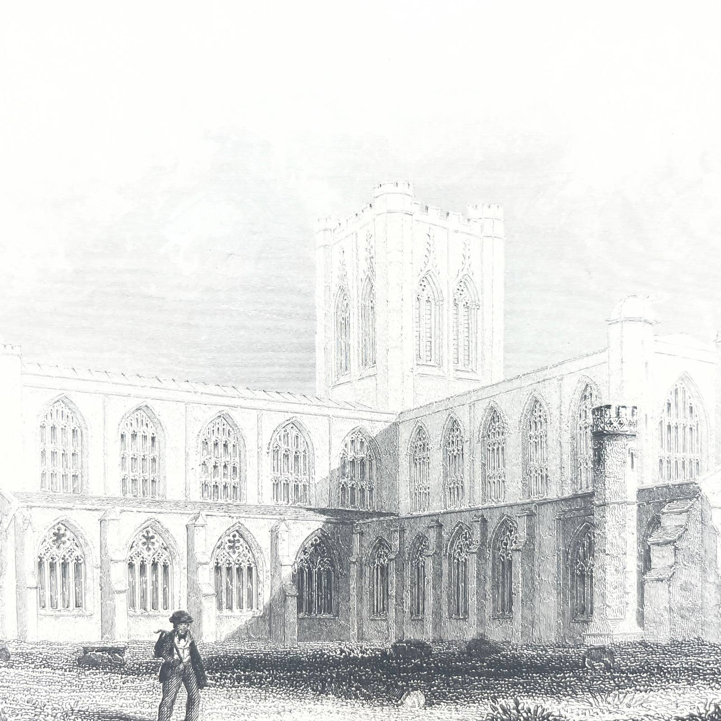 1842 Original Art Engraving Chester Cathedral - South East View AC6