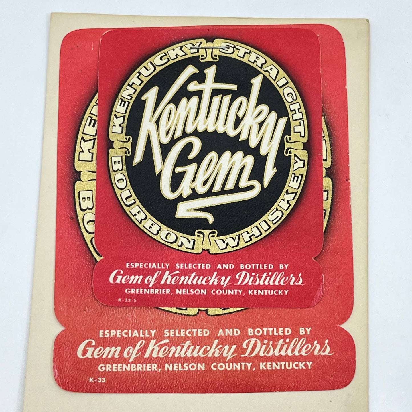 Kentucky Gem Whiskey Label Set of 2 Gem of Kentucky Distributors Greenbrier